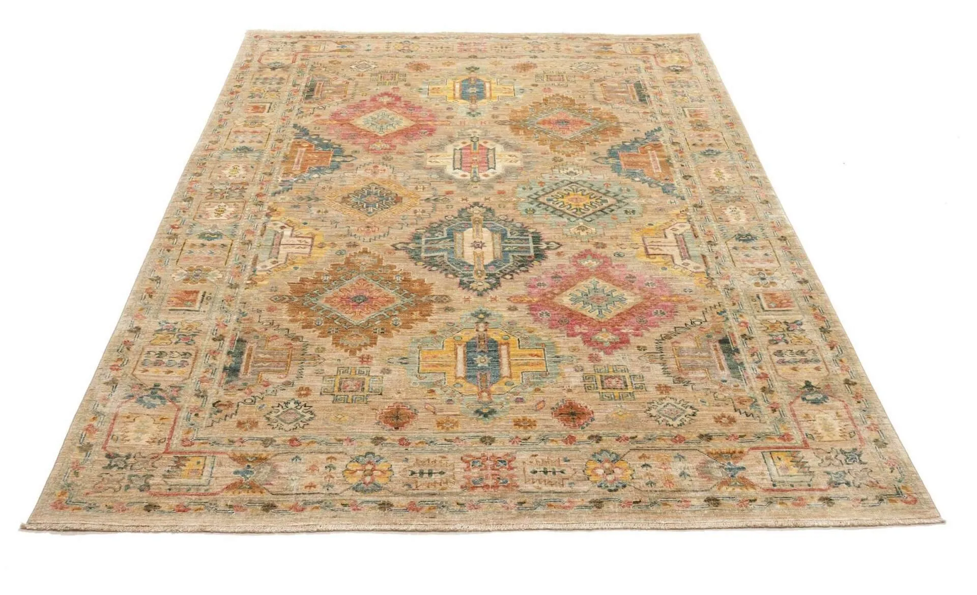  Afghanteppich Tribal Beige, reine Schurwolle, handgeknüpft, 169 x 238 cm, Komplettansicht