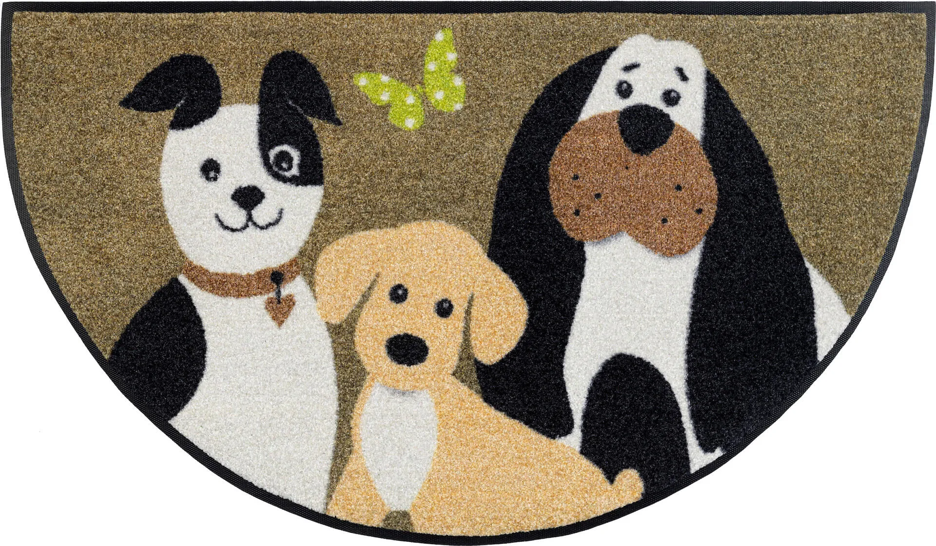 Halbrunde Fußmatte Round Dog Trio, wash & dry, 050 x 085 cm, Draufsicht