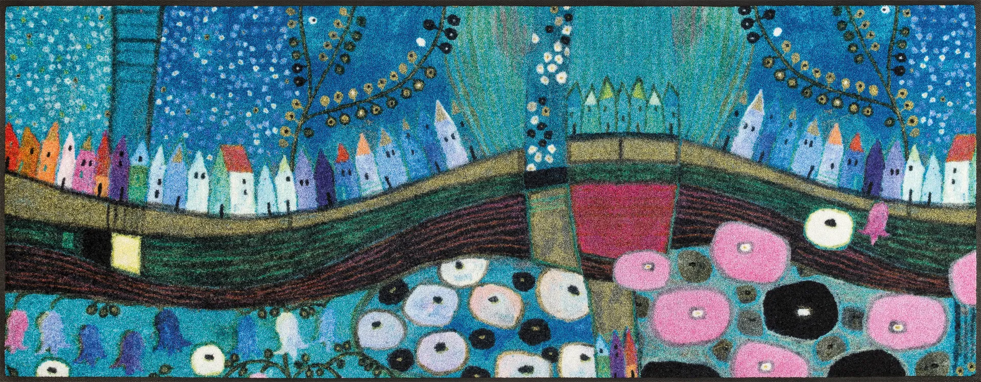 Sauberlaufmatte "Stadt in Blau", Künstlermatte von Eugen Stross, wash & dry, 75 x 190 cm, Draufsicht
