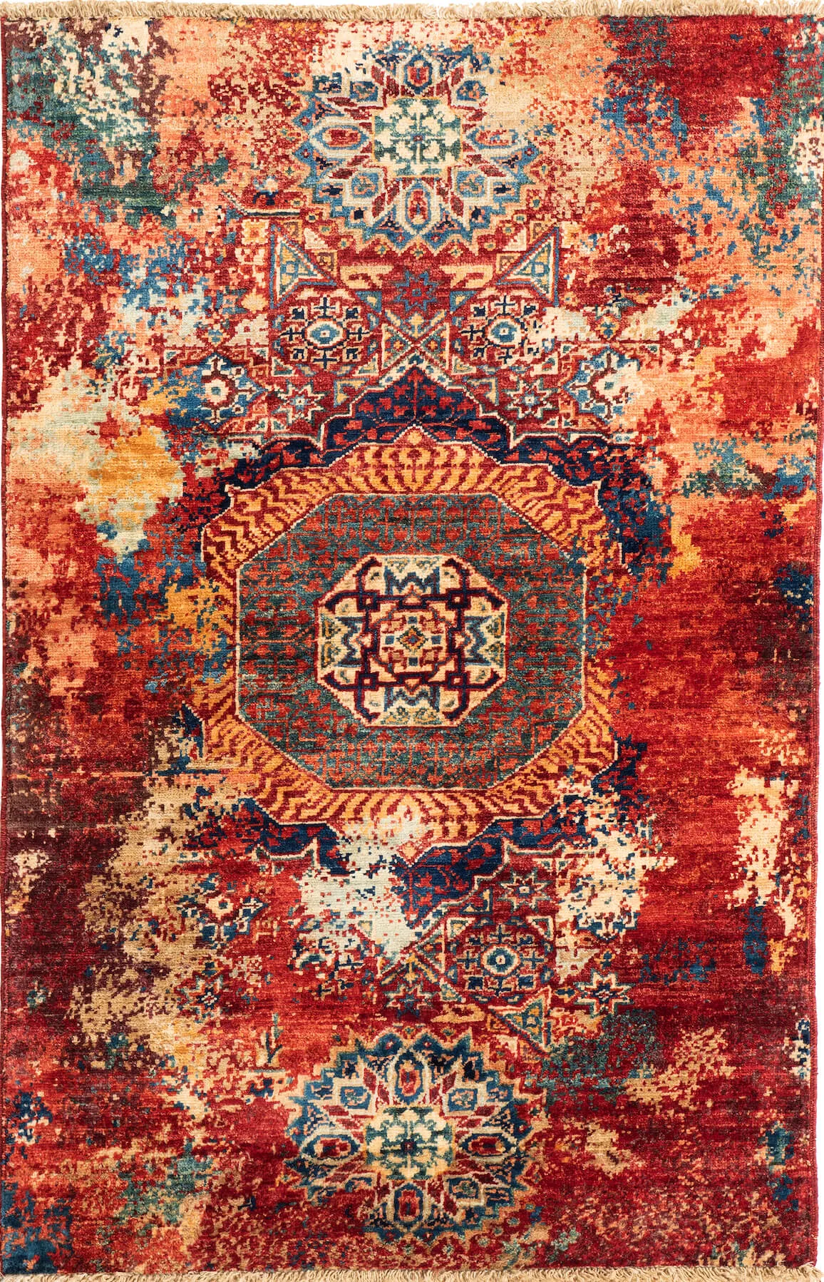 Afghan Teppich Glow small, handgeknüpfte Brücke, Schurwolle, 080 x 124 cm, Draufsicht