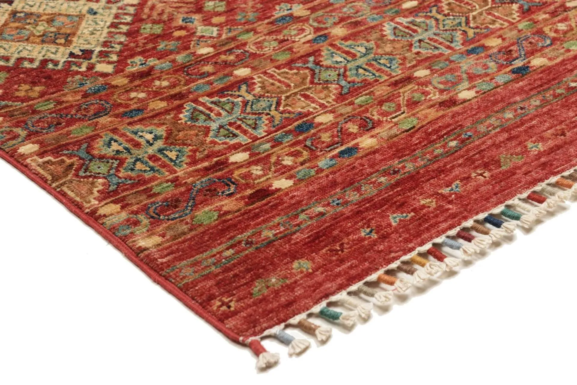 Afghanteppich Rubin Runner Red, Schurwolle, handgeknüpft, 094 x 296 cm, rot, Detailansicht