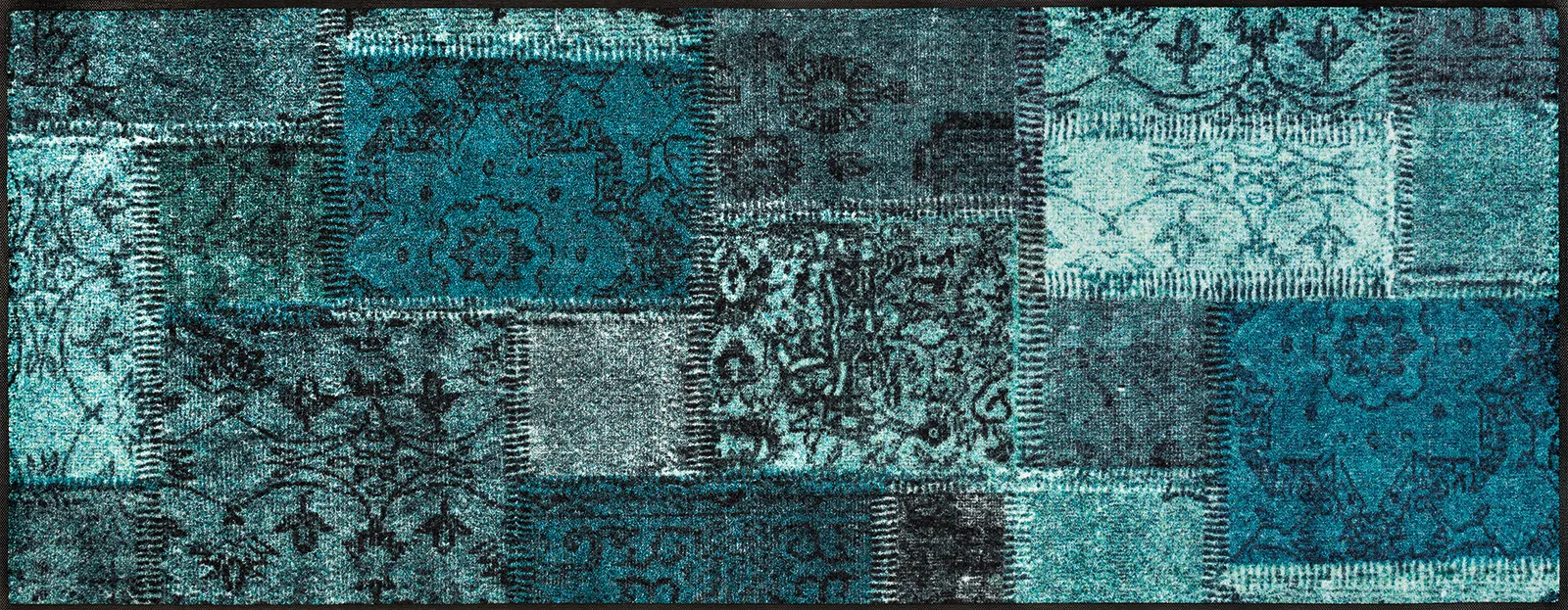 Fußmatte Vintage Patces türkis, Wash & Dry Design, 475 x 190 cm, Draufsicht