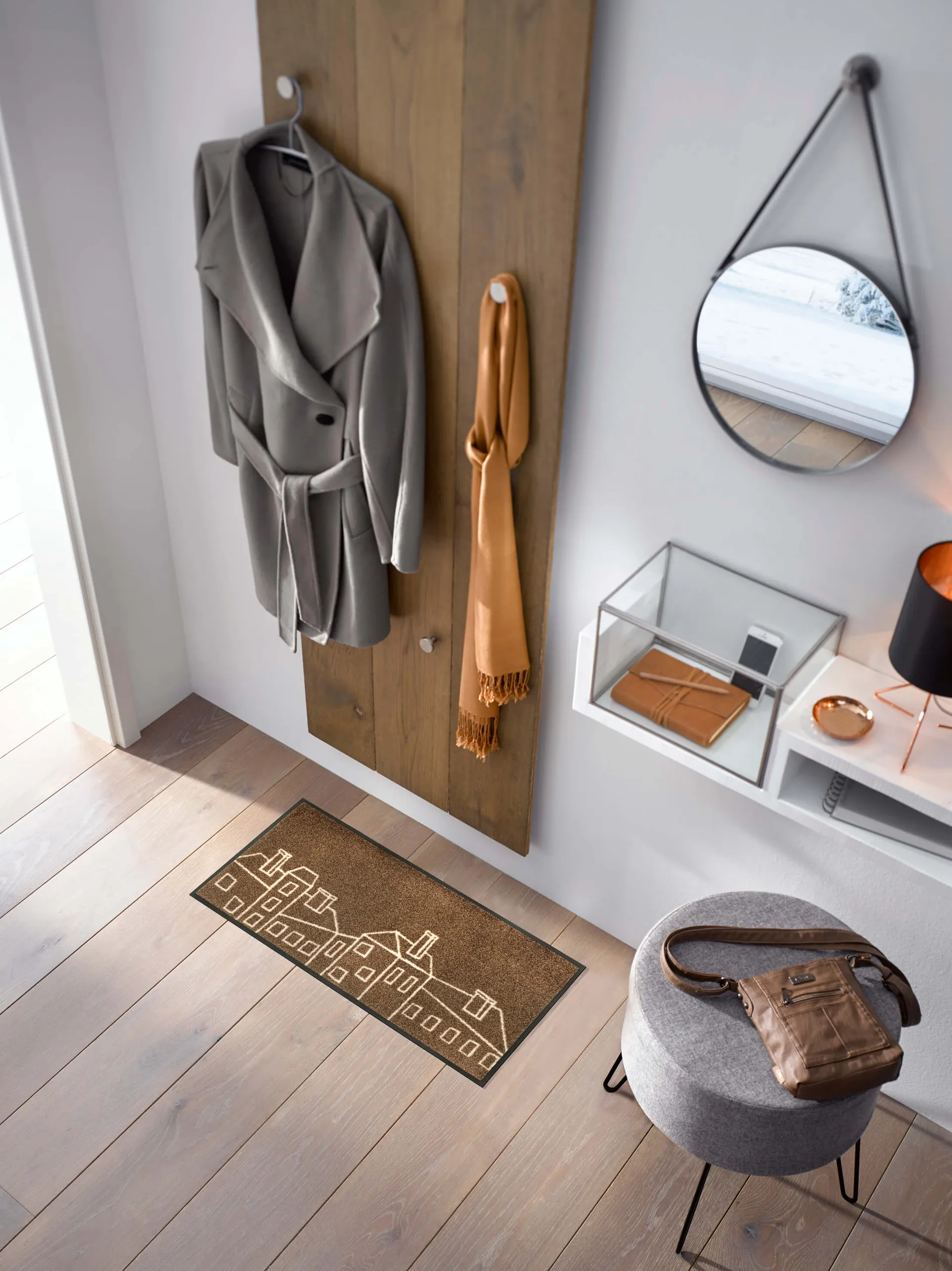 Fußmatte Linecity, Wash & Dry Design, braun/weiß, 035 x 075 cm, Interieurbild