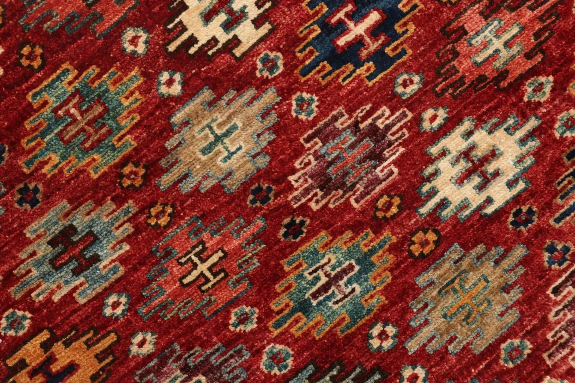 Afghan Teppich Samarkand, handgeknüpft aus Schurwolle, 102 x 149 cm, rot, Detailansicht