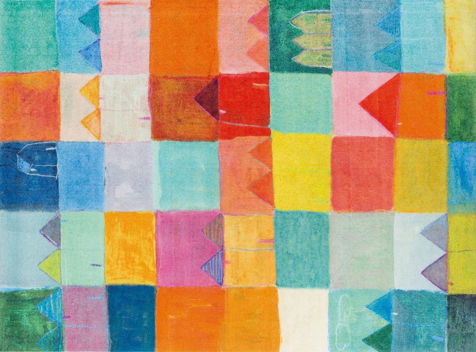 Sauberlaufmatte Sonnenstadt, fröhliches Design, mehrfarbig bunt, 170 x 240 cm Draufsicht