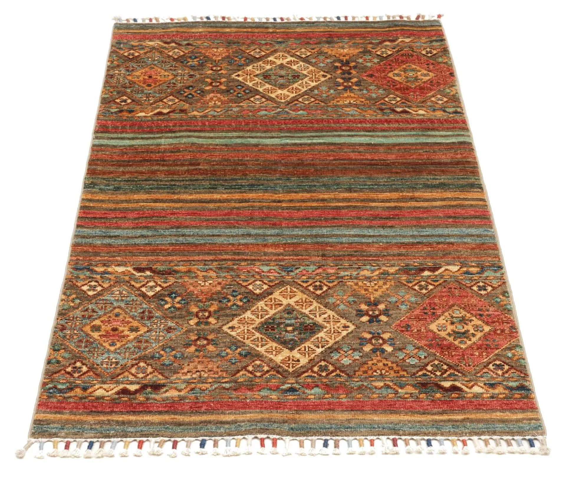 Afghan-Teppich Rubin small, handgeknüpft aus Schurwolle, 079 x 124 cm, mehrfarbig, Frontalansicht