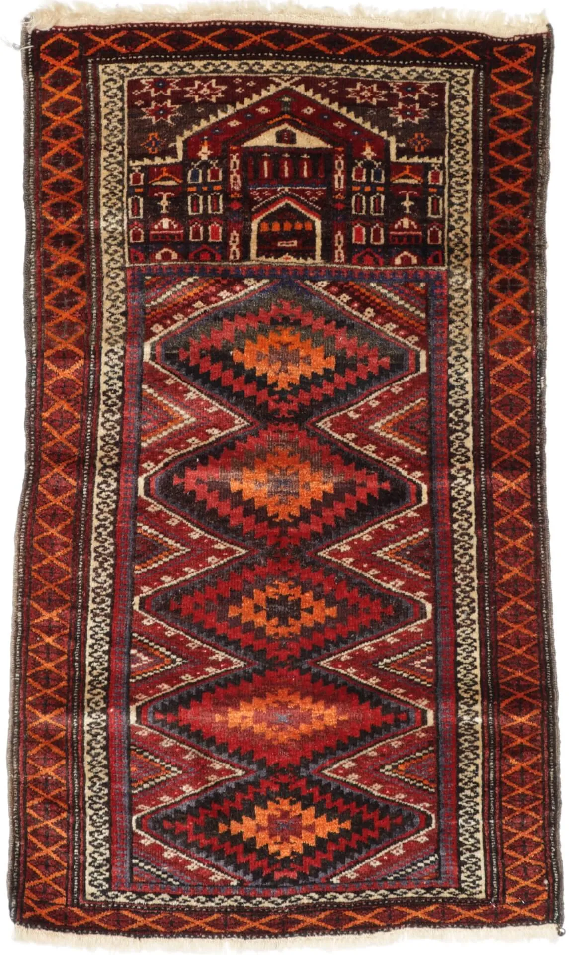 Afghan Beloutsch, von Hand geknüpft, reine Schurwolle, rot/mehrfarbig, Draufsicht