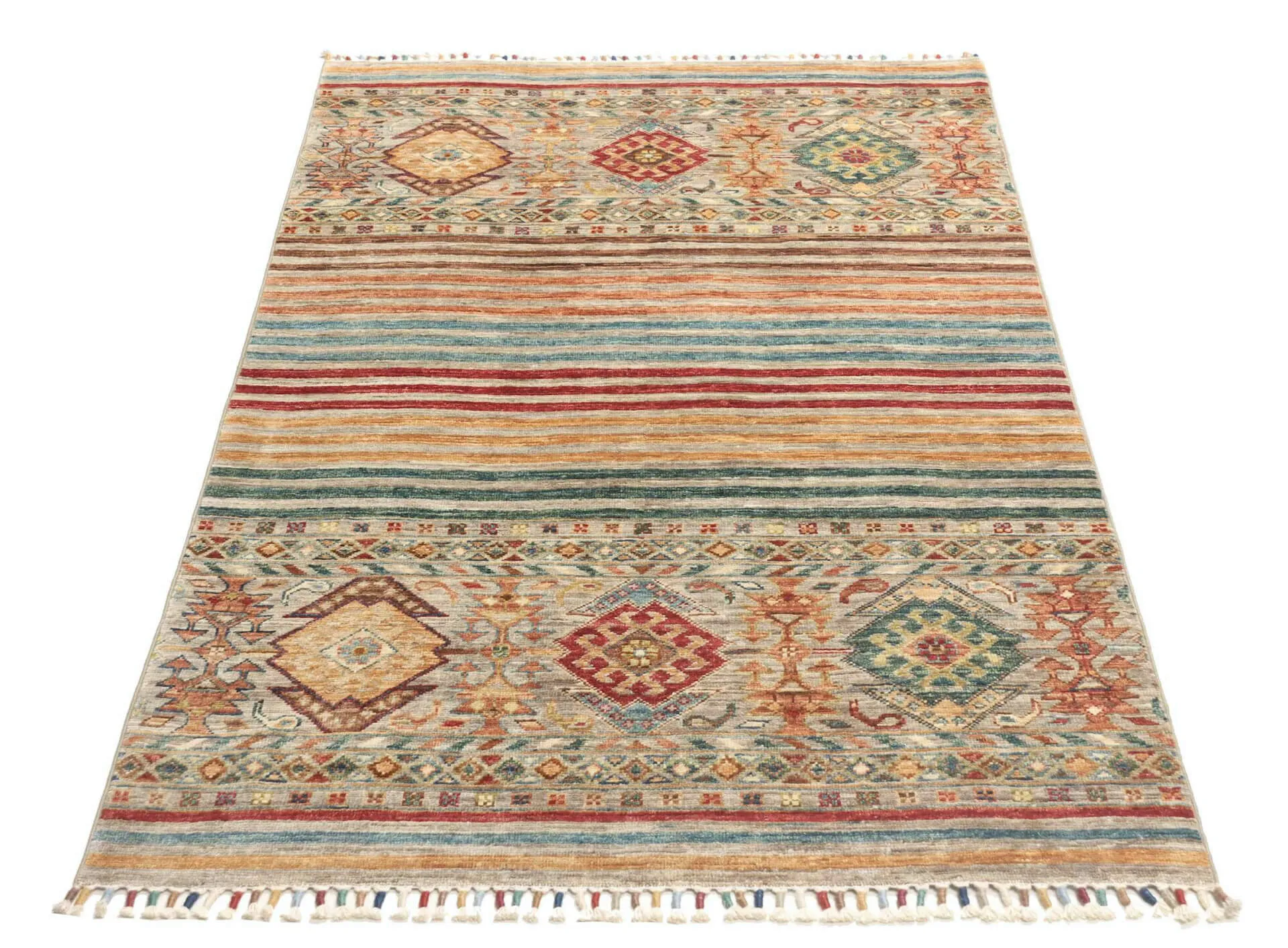 Afghanteppich Rubin Multi, handgeknüpftes Unikat, 098 x 156cm, mehrfarbig, Komplettansicht