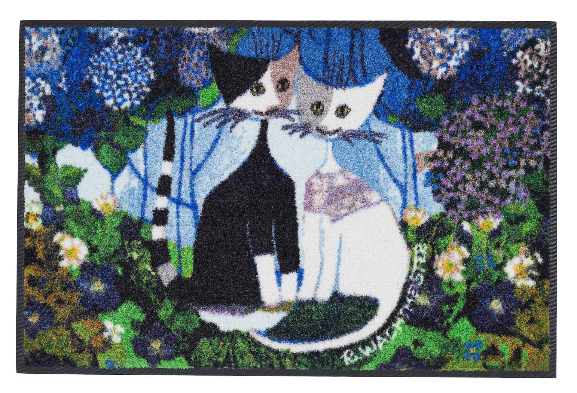 Rosina Wachtmeister Fußmatte Wedding, typisches Katzenmotiv in Blautönen, 50 x 75 cm, Draufsicht