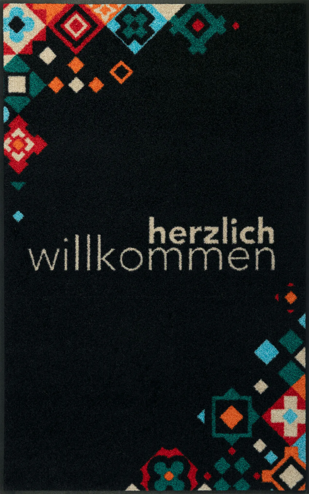Fußmatte Willkommen Mosaik bunt, Wash & Dry, 075 x 120 cm, Draufsicht Hochformat