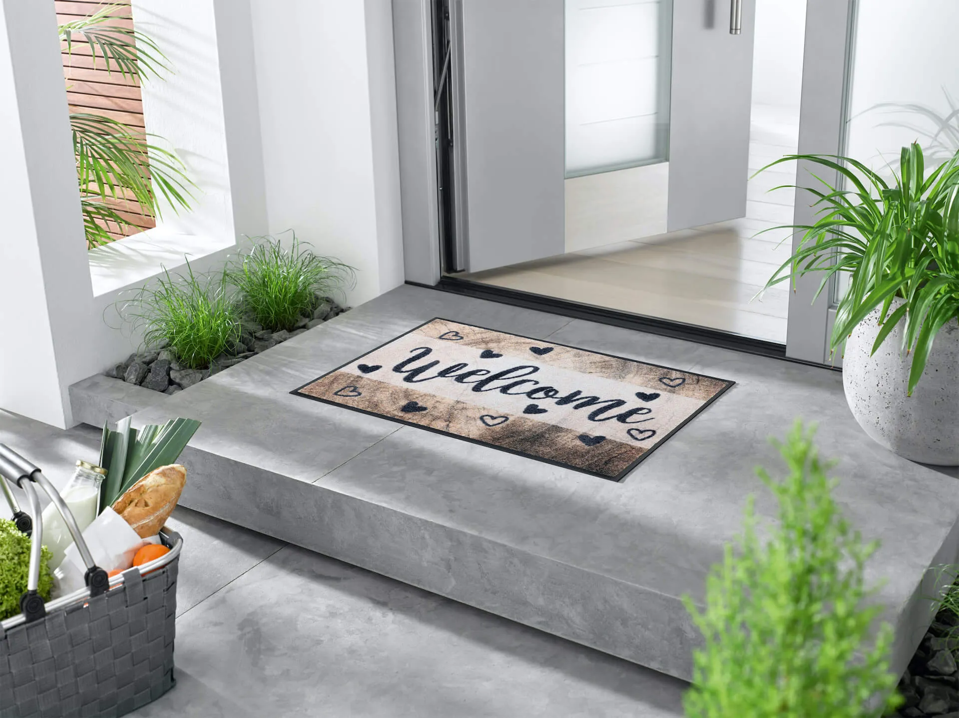 Fussmatte Wooden Welcome, Wash & Dry, 050 x 075 cm, Milieubild