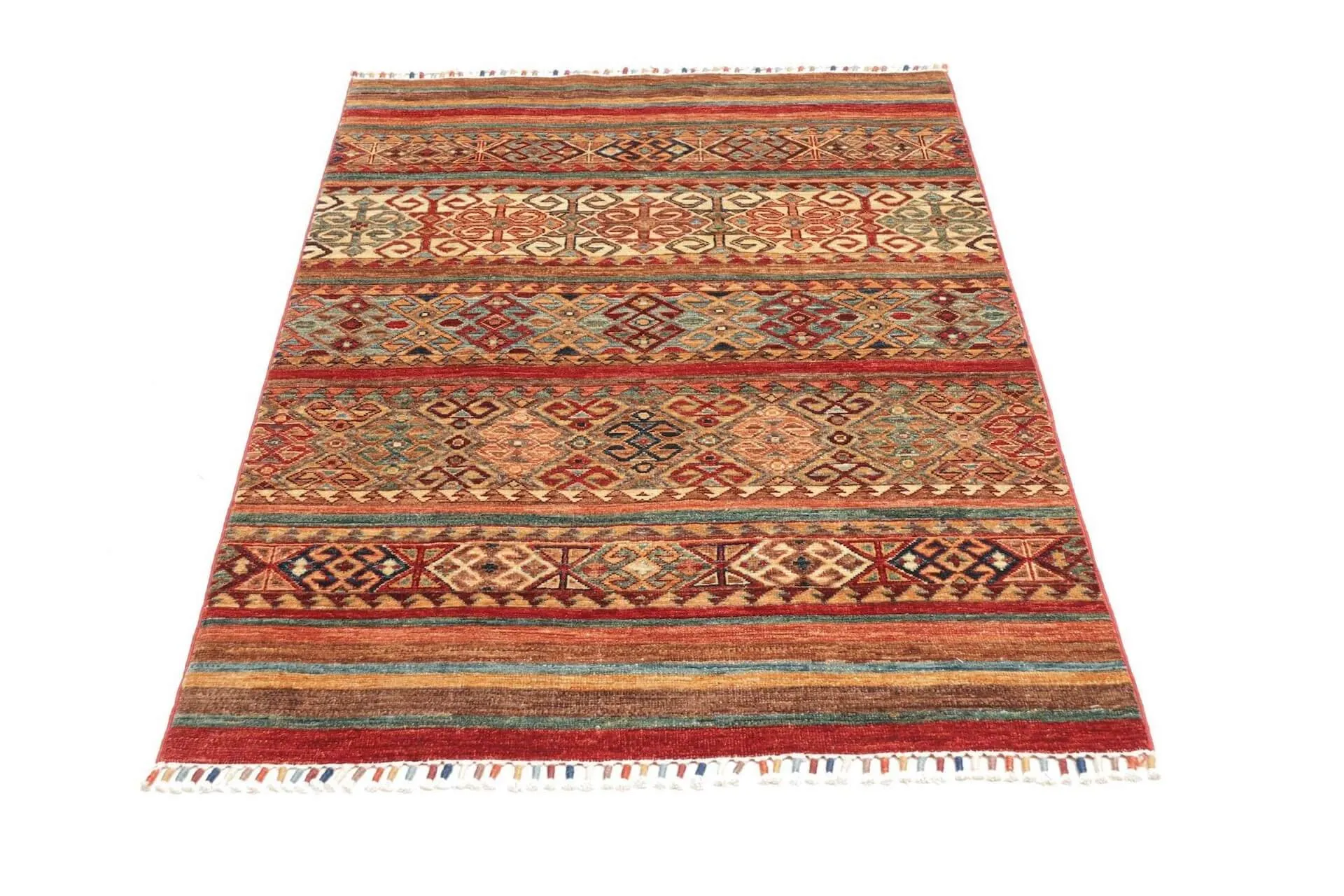 Afghanteppich Samarkand Striped, Schurwolle, handgeknüpft, 102 x 150 cm, mehrfarbig, Komplettansicht