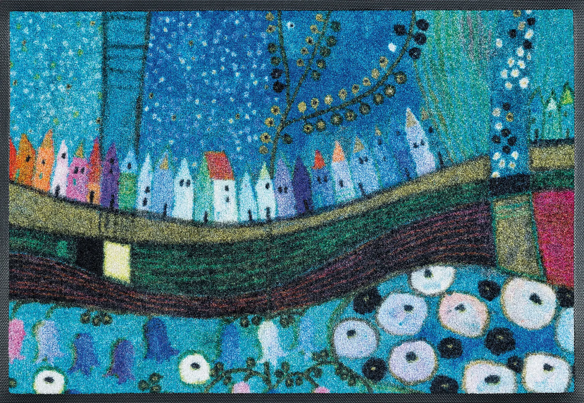 Sauberlaufmatte "Stadt in Blau", Künstlermatte von Eugen Stross, wash & dry, 75 x 120 cm, Draufsicht