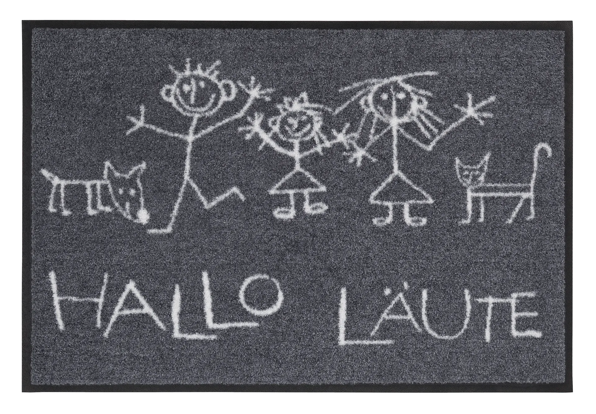 Waschbare Fußmatte Hallo Läute, Salonloewe Sauberlaufmatte, grau/weiß, 05 x 075 cm, Draufsicht