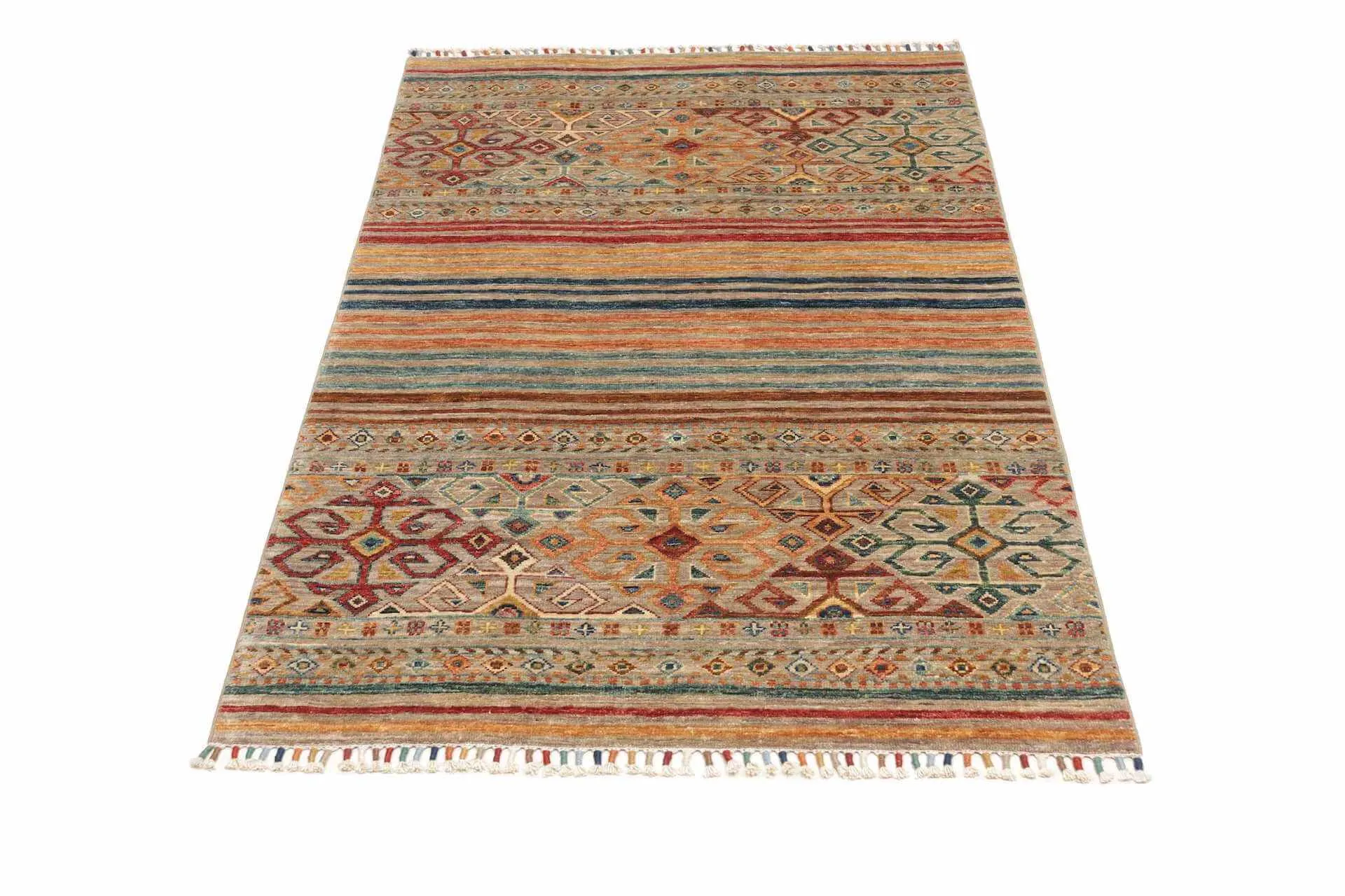 Afghanteppich Rubin Stripes, handgeknüpft aus Schurwolle, 098 x 151 cm, mehrfarbig, Komplettansicht