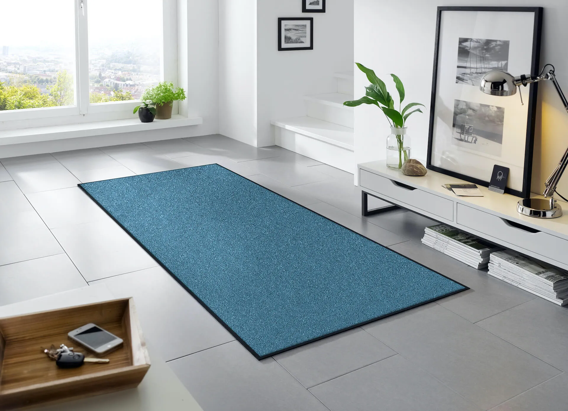 Fußmatte uni TC_Steel Blue, Wash & Dry Trend Colour, 075 x 190 cm, Interieurbild