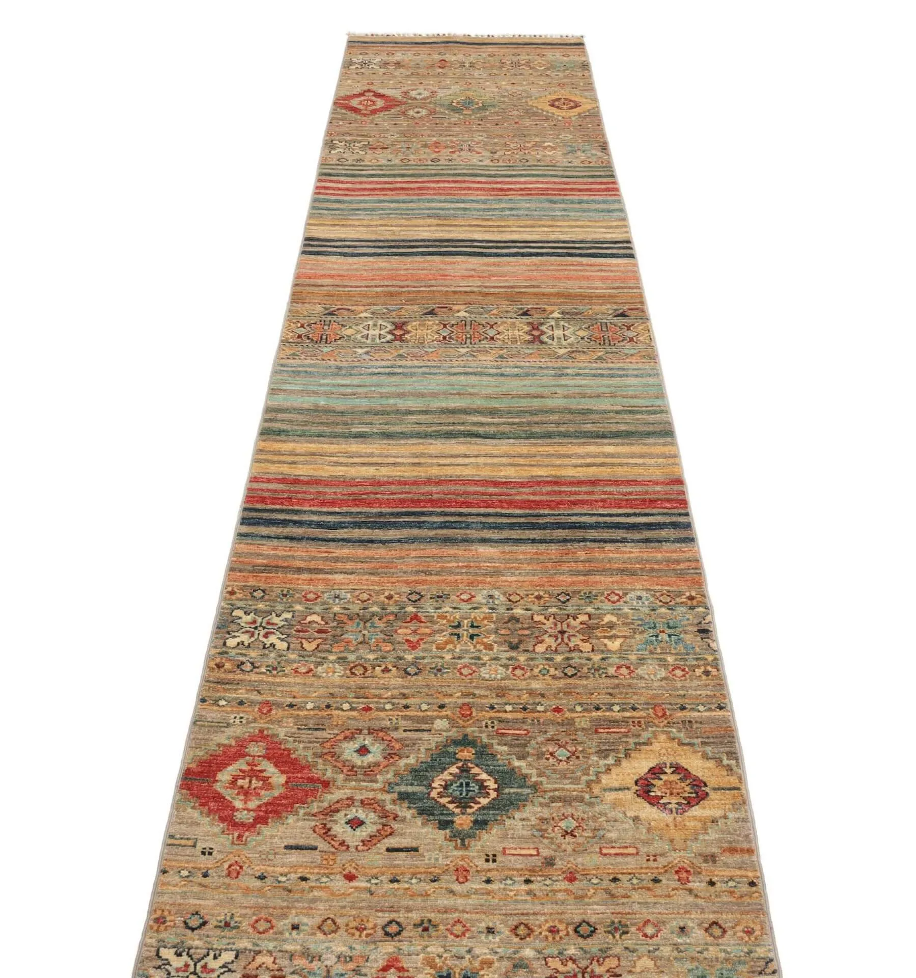 Afghanteppich Rubin Multy Runner, handgeknüpft , Schurwolle, 075 x 337 cm, mehrfarbig, Draufsicht