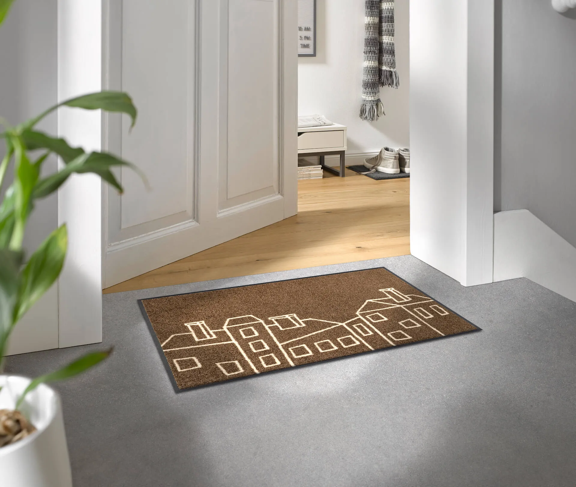 Fußmatte Linecity, Wash & Dry Design, braun/weiß, 050 x 075 cm, Milieubild
