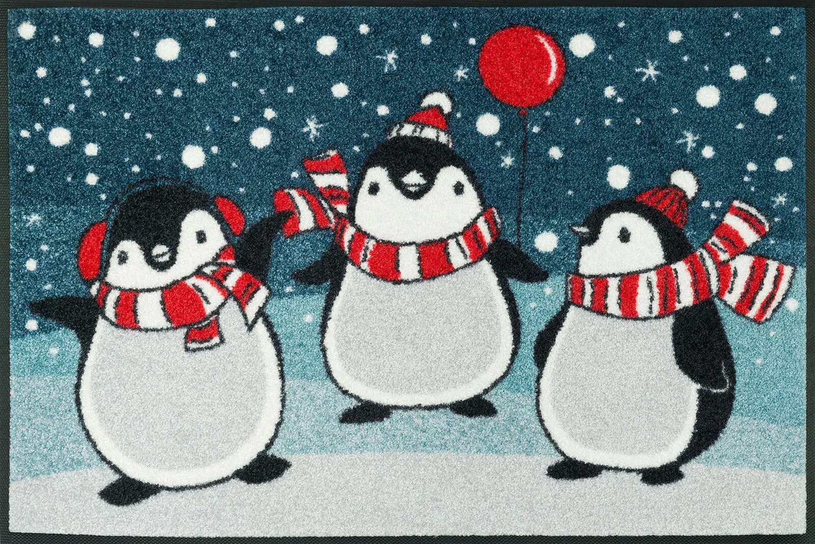 Fußmatte Winter "Pingus", Wash & Dry Designmatte mit 3 Pinguinen, 050 x 075 cm, Draufsicht