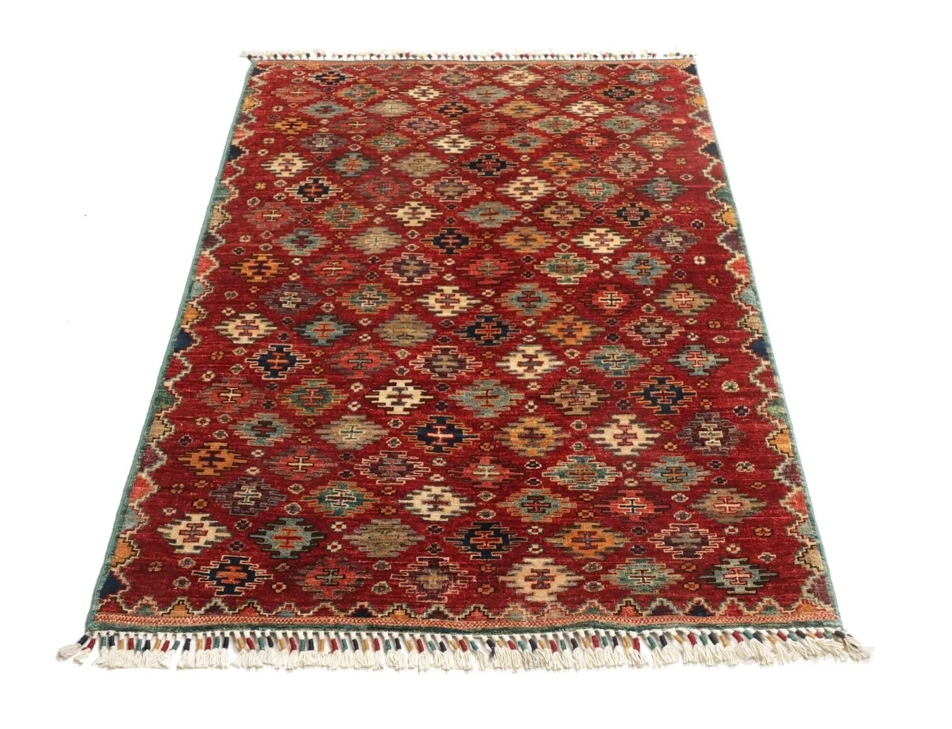 Afghan Teppich Samarkand, handgeknüpft aus Schurwolle, 102 x 149 cm, rot, Komplettansicht