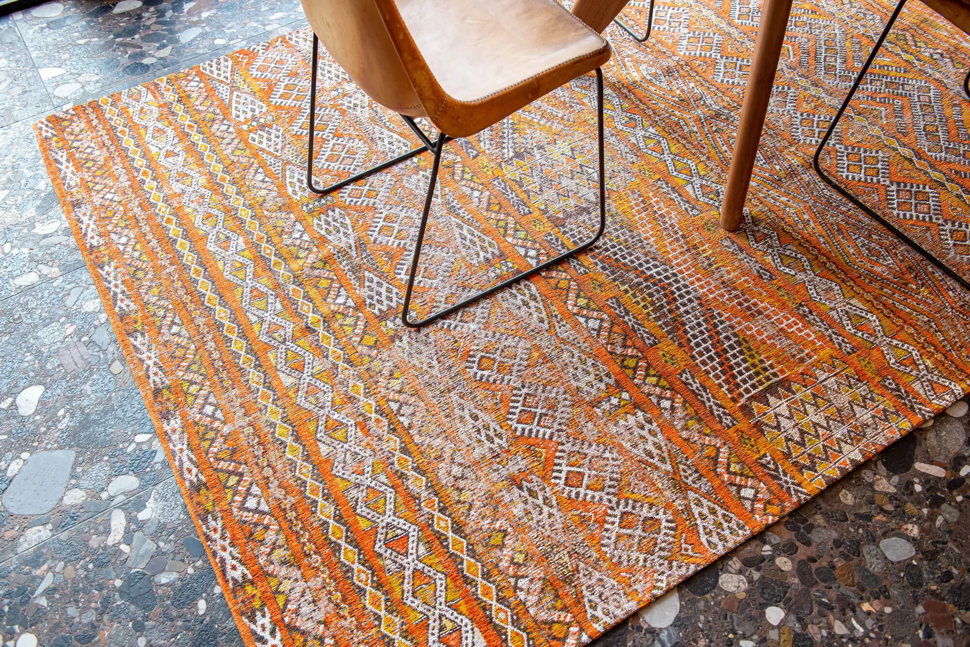 Flachgewebe Teppich Kilim, Baumwolle & Wolle, Riad Orange, Interieurbild