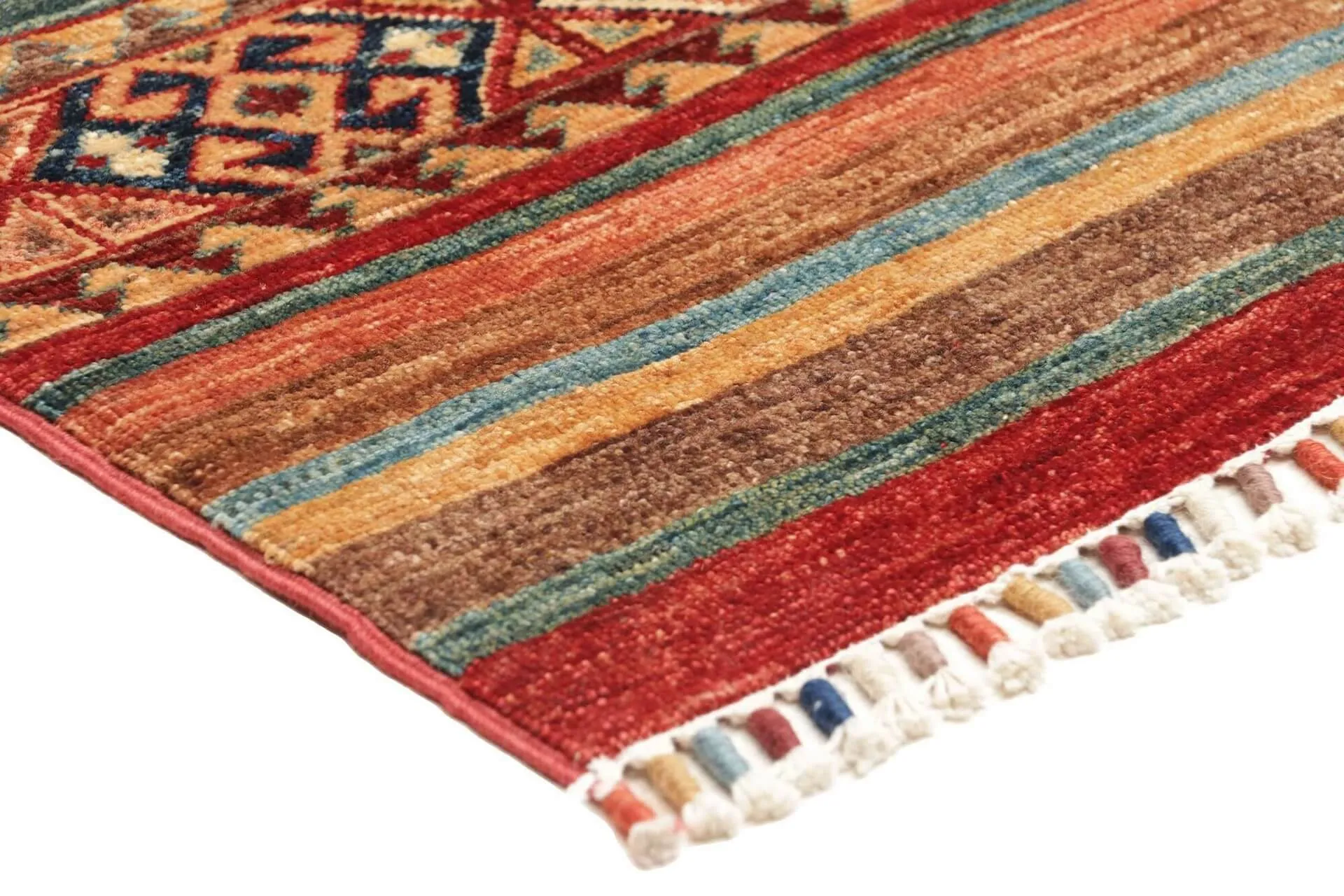 Afghanteppich Samarkand Striped, Schurwolle, handgeknüpft, 102 x 150 cm, mehrfarbig, Detailansicht