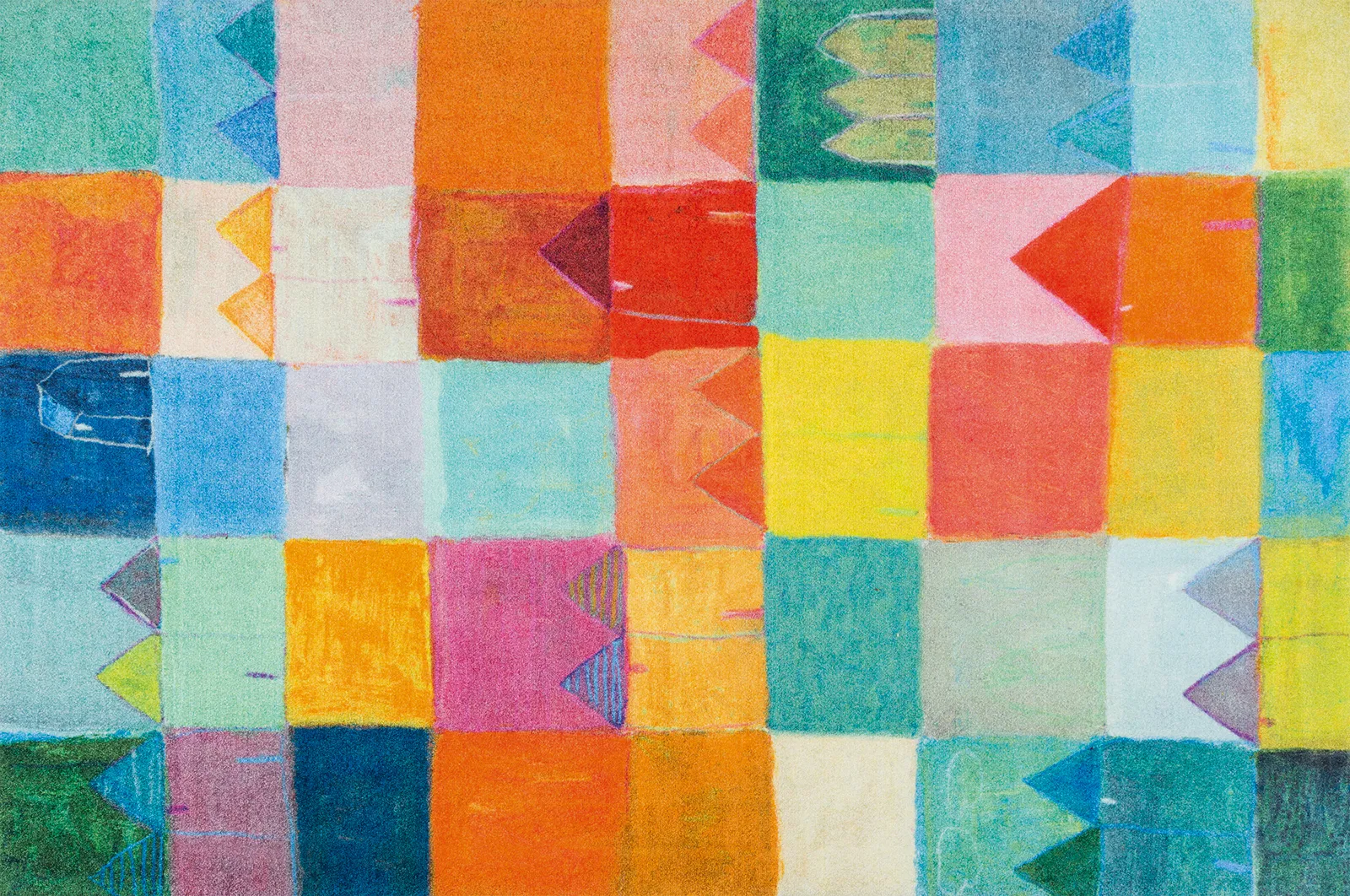 Sauberlaufmatte Sonnenstadt, fröhliches Design, mehrfarbig bunt, 140 x 200 cm, Draufsicht