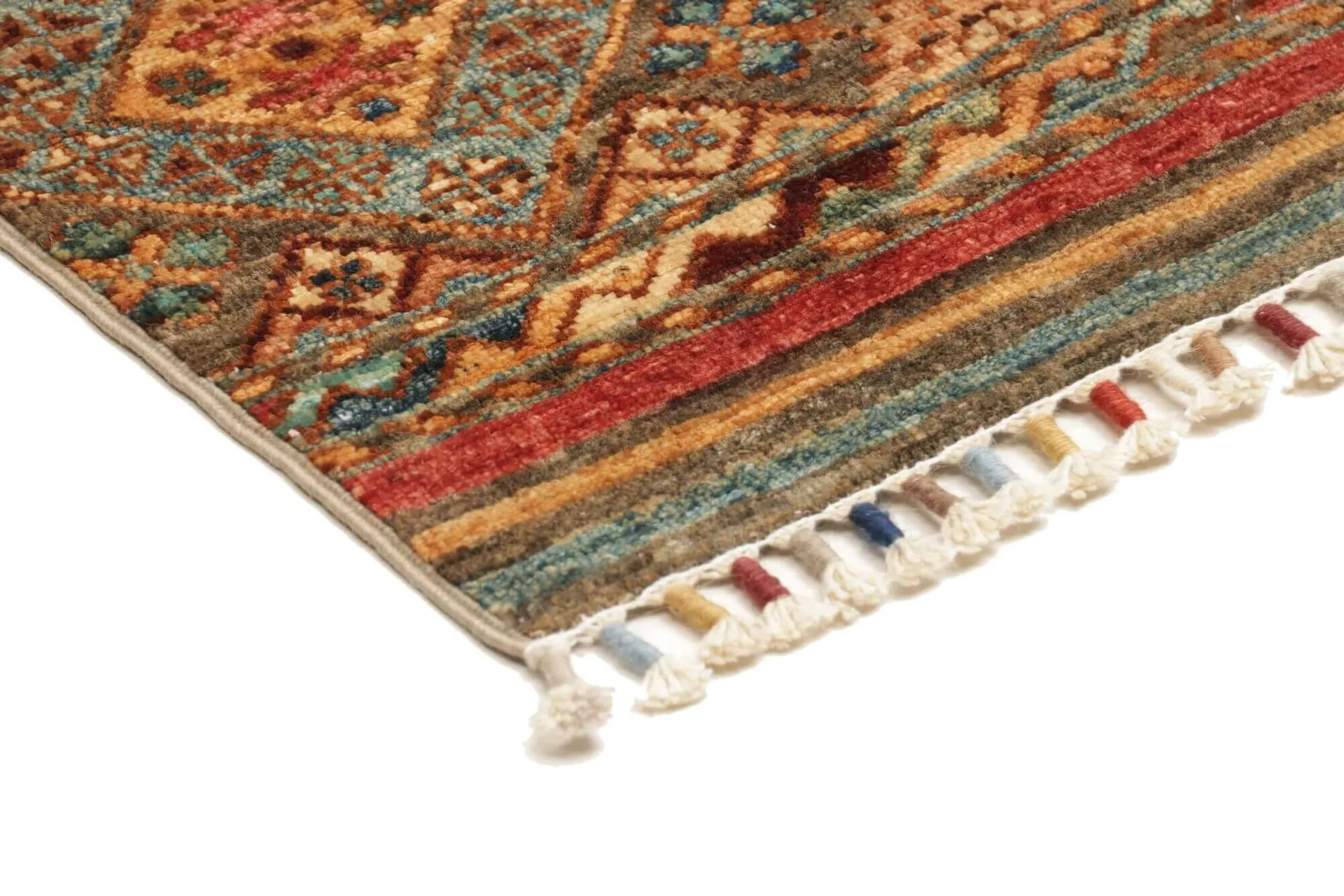 Afghan-Teppich Rubin small, handgeknüpft aus Schurwolle, 079 x 124 cm, mehrfarbig, Detailansicht