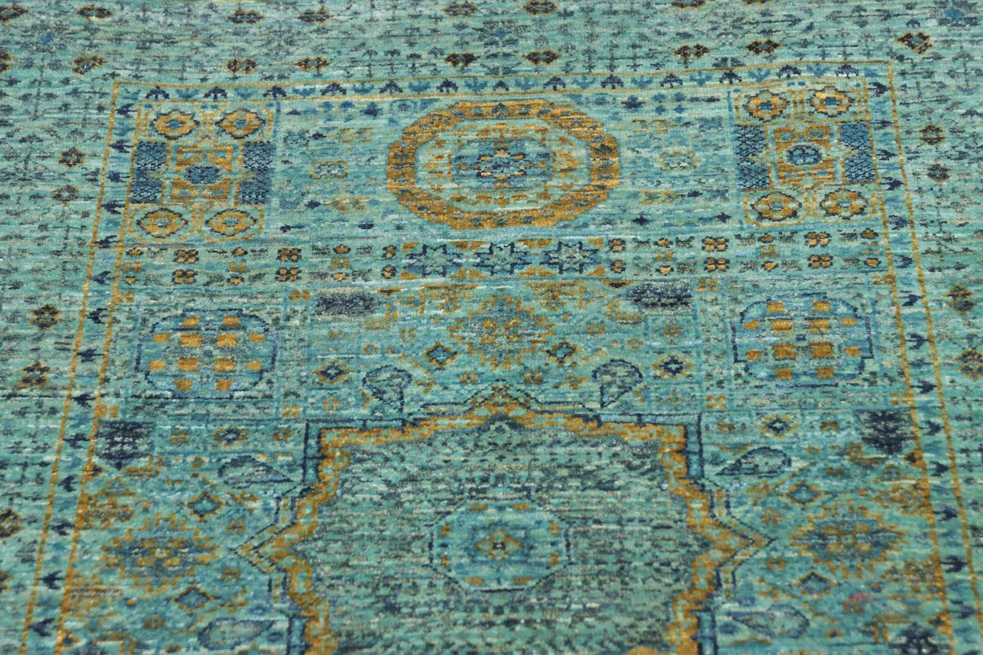 fghan-Teppich Mamlouk, turquoise, handgeknüpft, Schurwolle, 080 x 124 cm, Detailansicht