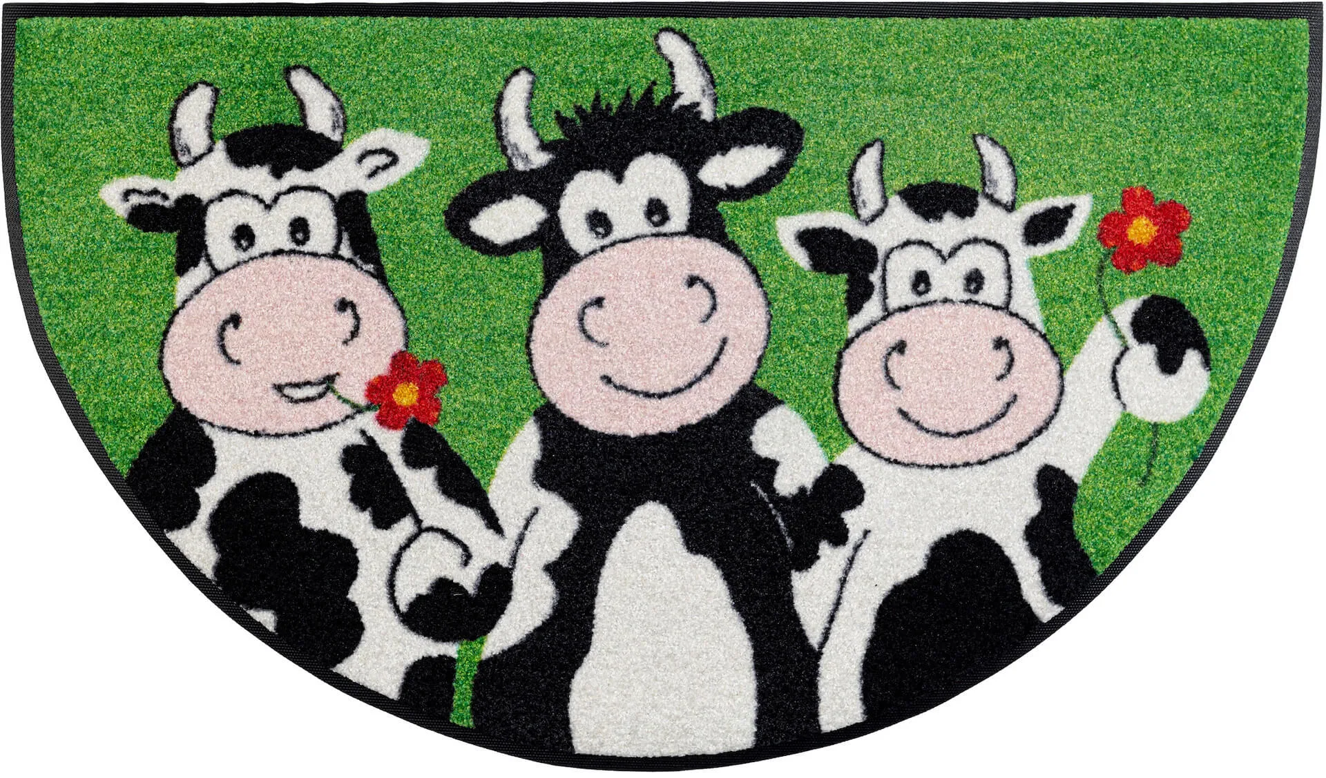 Fußmatte Round Cow Trio, lustiges wash & dry Tiermotiv, halbrund, Draufsicht