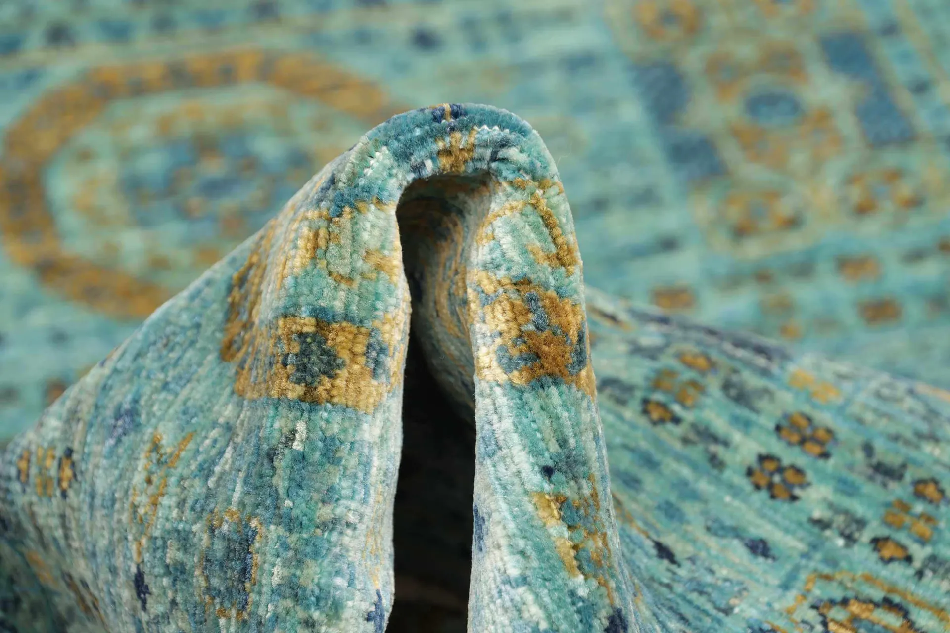 fghan-Teppich Mamlouk, turquoise, handgeknüpft, Schurwolle, 080 x 124 cm, Detailansicht