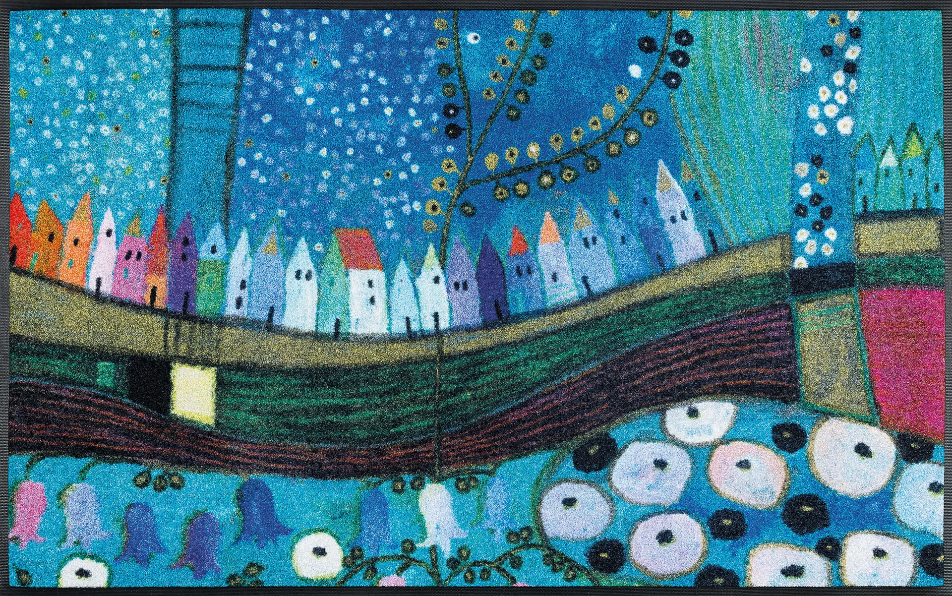 Sauberlaufmatte "Stadt in Blau", Künstlermatte von Eugen Stross, wash & dry, 50 x 75 cm, Draufsicht