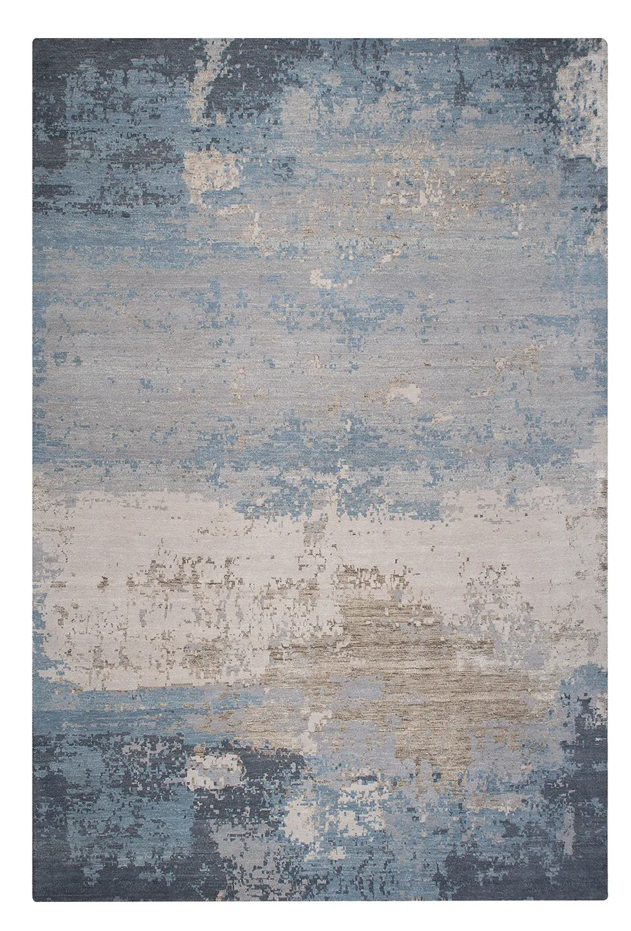 Designerteppich Grunge TVR, Ice blue, Handarbeit aus Seide und Wolle, Draufsicht