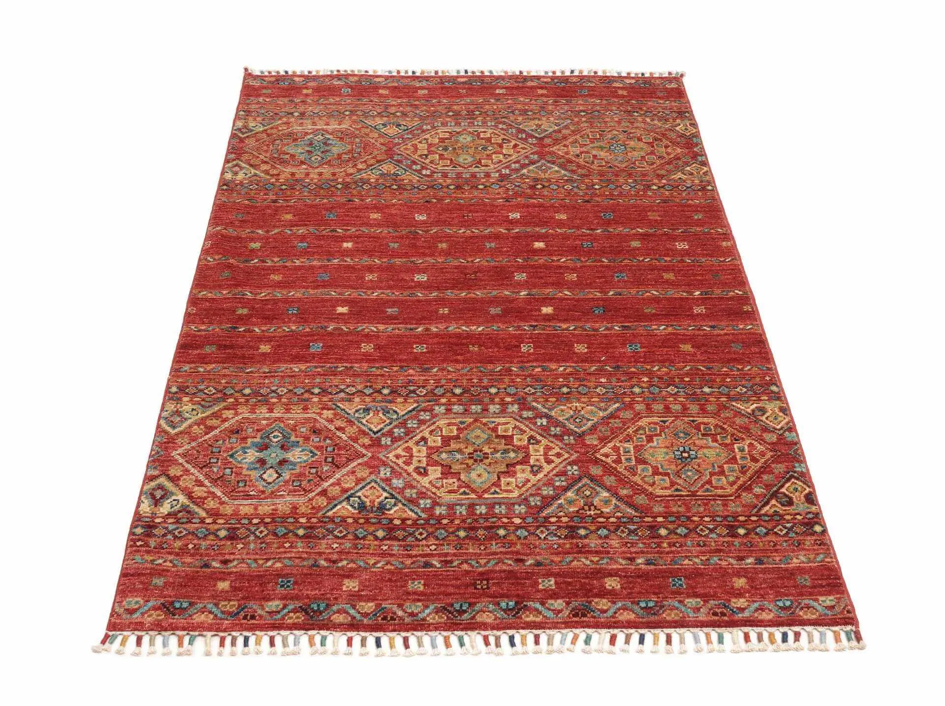 Afghan Teppich Rubin Red, handgeknüpftes Unikat, Schurwolle, 099 x 153 cm, Komplettansicht