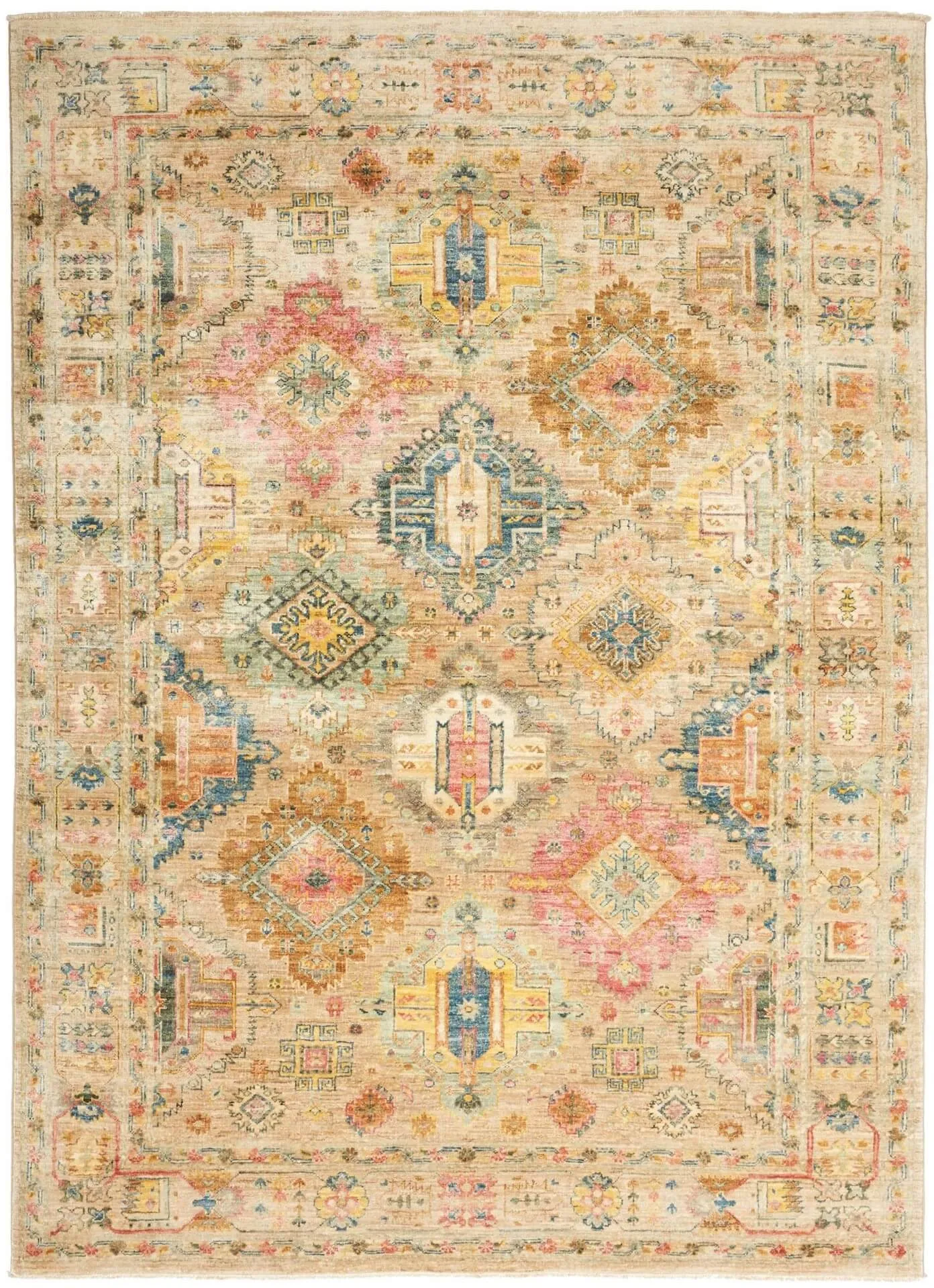  Afghanteppich Tribal Beige, reine Schurwolle, handgeknüpft, 169 x 238 cm, Draufsicht