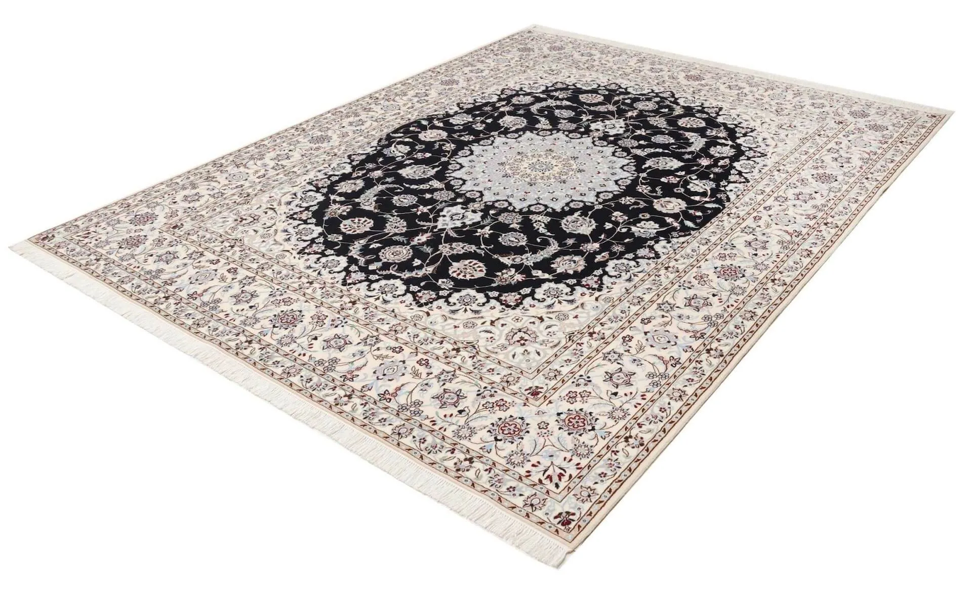 Nain Teppich Blau, 6 LA Knüpfung, Schurwolle, 208 x 270 cm, Schrägansicht