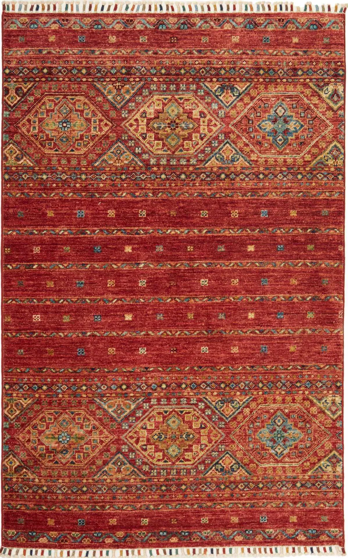 Afghan Teppich Rubin Red, handgeknüpftes Unikat, Schurwolle, 099 x 153 cm, Draufsicht