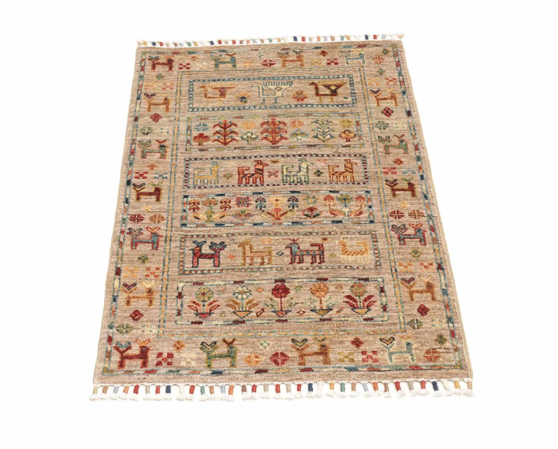 Afghanteppich Rubin mini, handgeknüpft aus Schurwolle, 062 x 0,97 cm, mehrfarbig, Frontalansicht