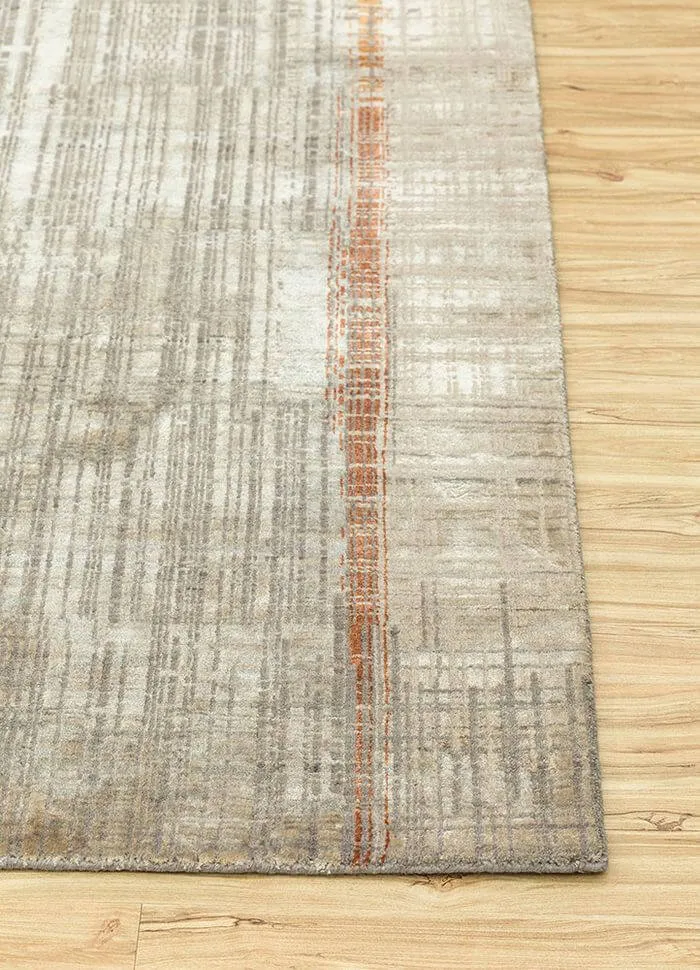 Indischer Teppich Unstring SRB 701, Kavi Designerteppich, Ivory/Honey, Detailaufnahme
