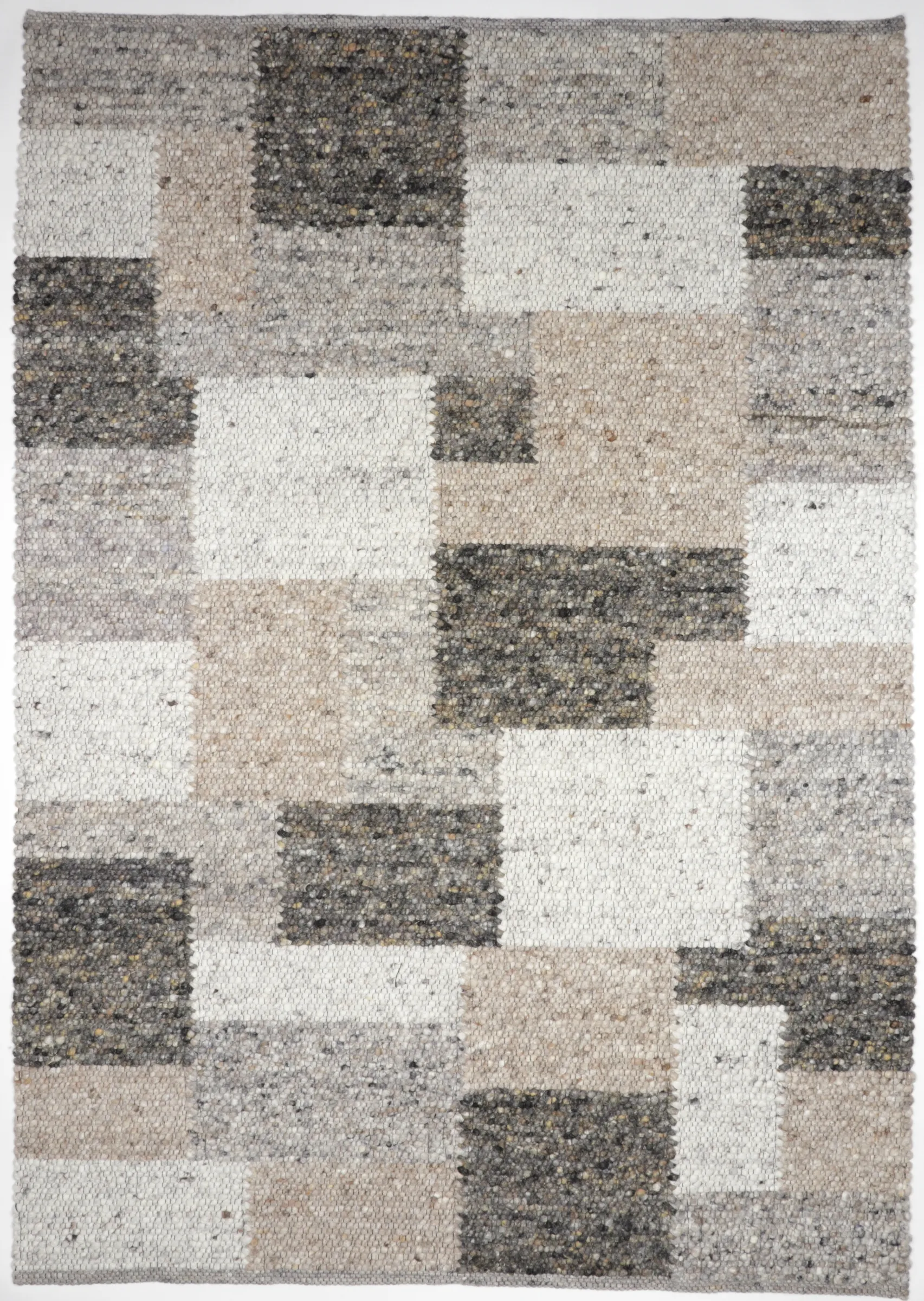 Handwebteppich Black Forest, Mehliskopf, Patchworkoptik, braun, gewalkte Schurwolle, Draufsicht