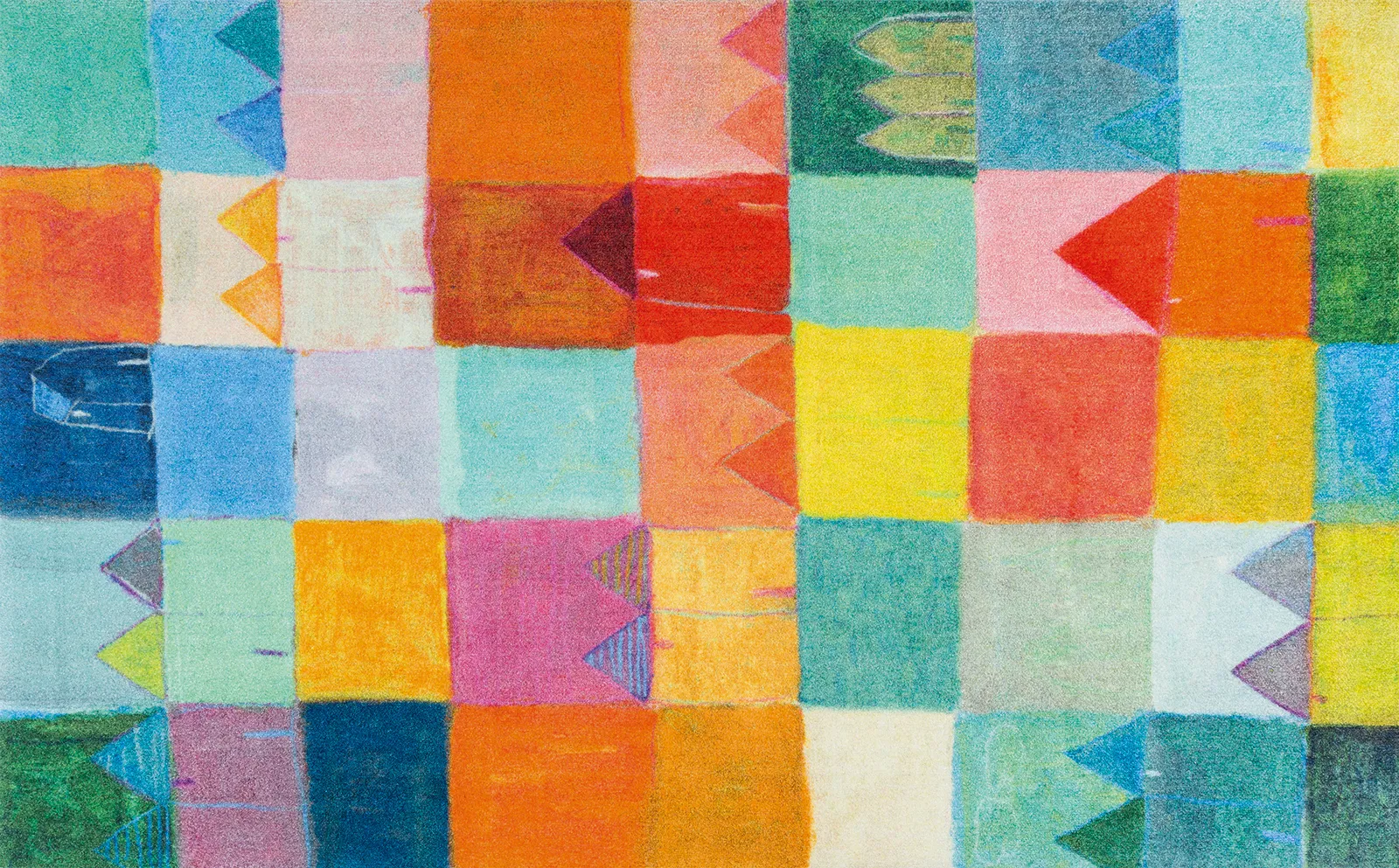 Sauberlaufmatte Sonnenstadt, fröhliches Design, mehrfarbig bunt, 110 x 175 cm, Draufsicht