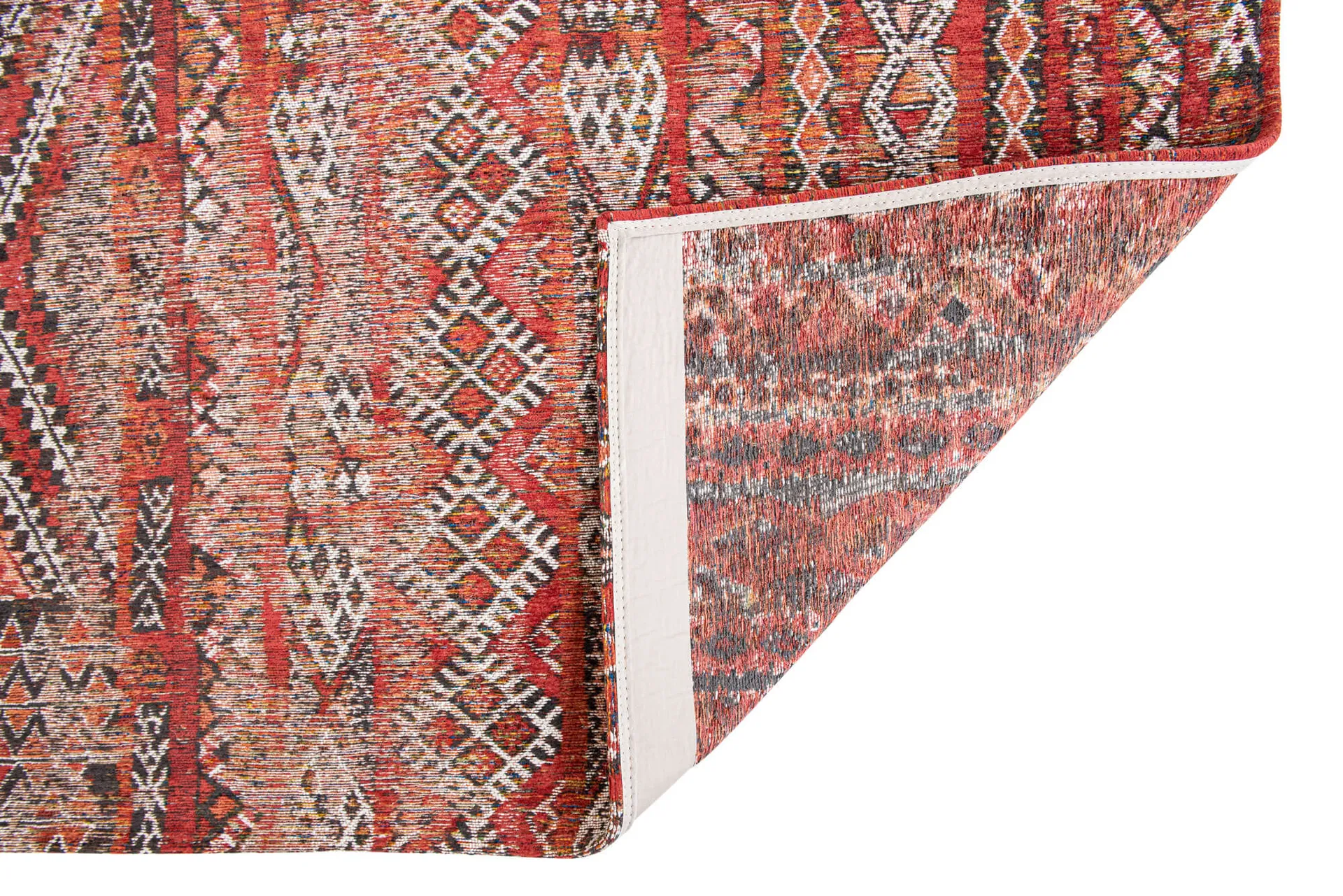 Flachgewebe Teppich Kilim, Baumwolle & Wolle, Fez Red, Ansicht Rückseite