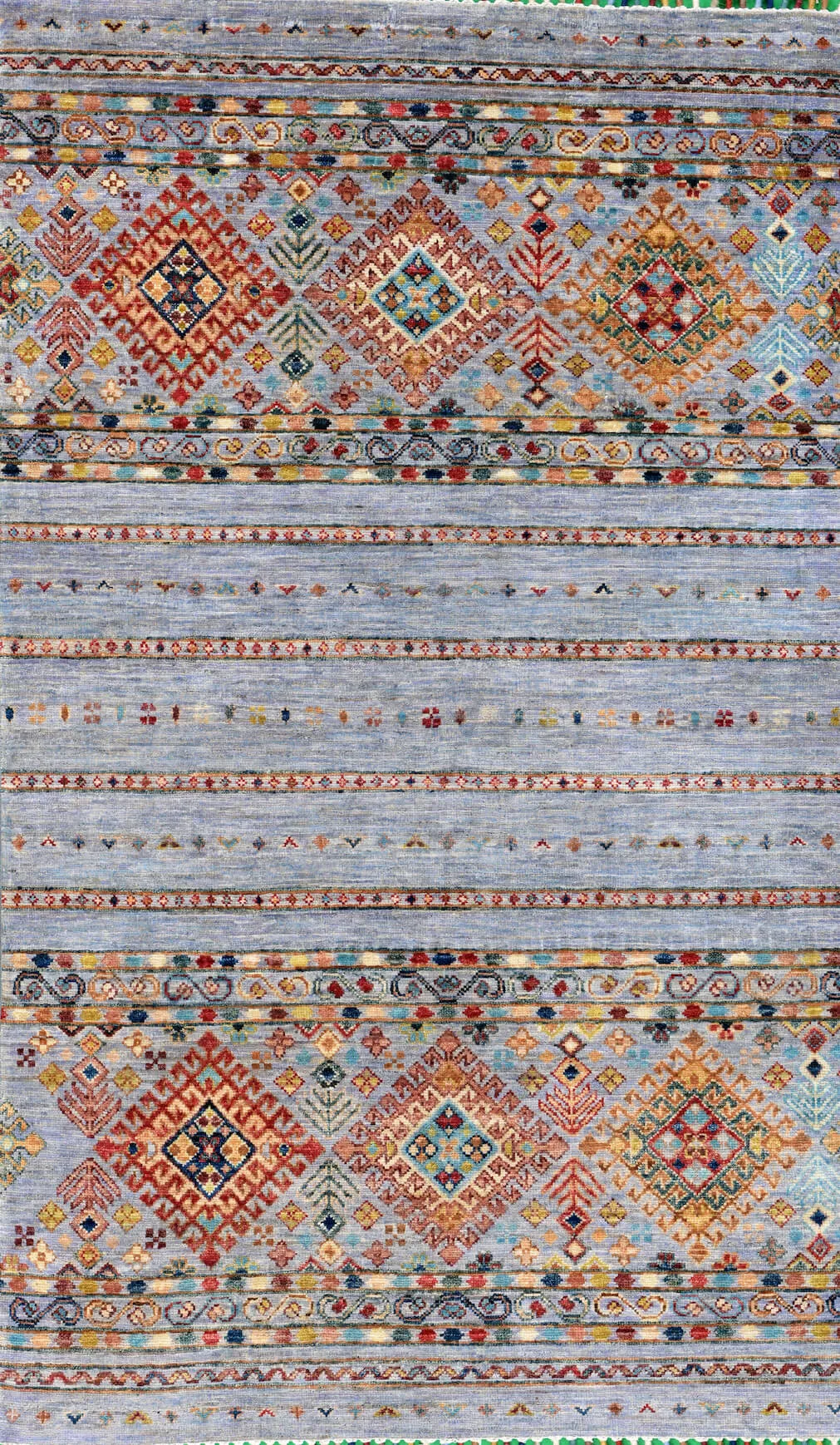 Afghanischer Teppich Smaragd 96 x 160 cm, Schurwolle, handgearbeitet, mehrfarbig, Draufsicht
