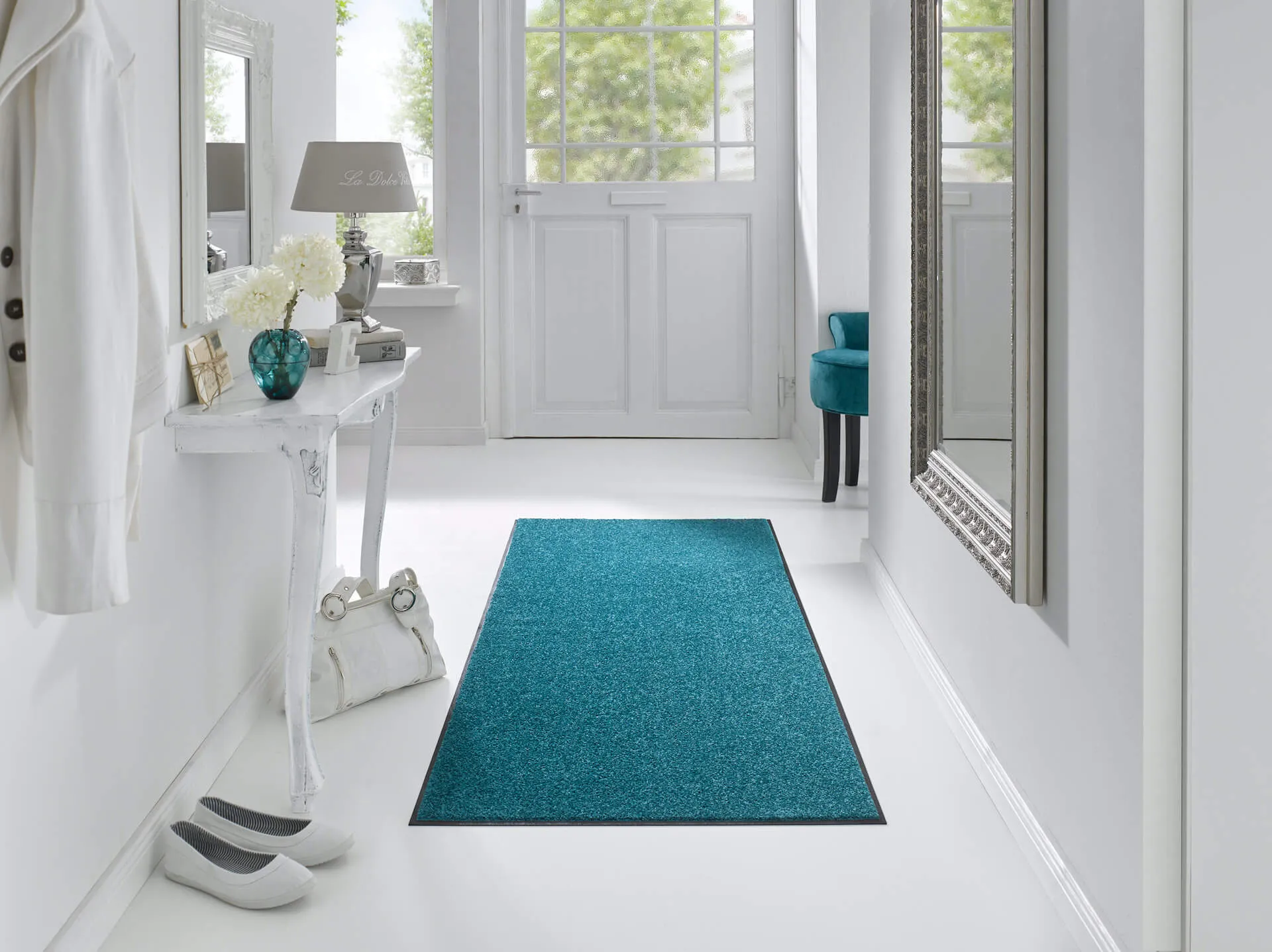Fußmatte uni TC_Peacook Green, Wash & Dry Trend Colour, 075 x 190 cm, Interieurbild