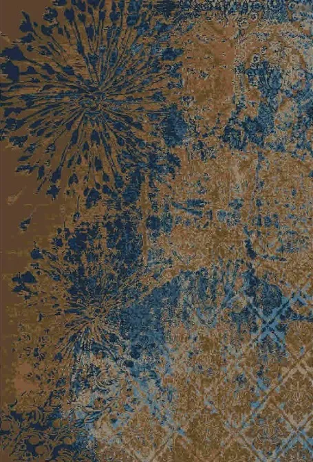 Handgeknüpfter Designerteppich aus Persien, hergestellt aus Schurwolle und Seide, braungründig mit blauen Blütenmotiven, Draufsicht