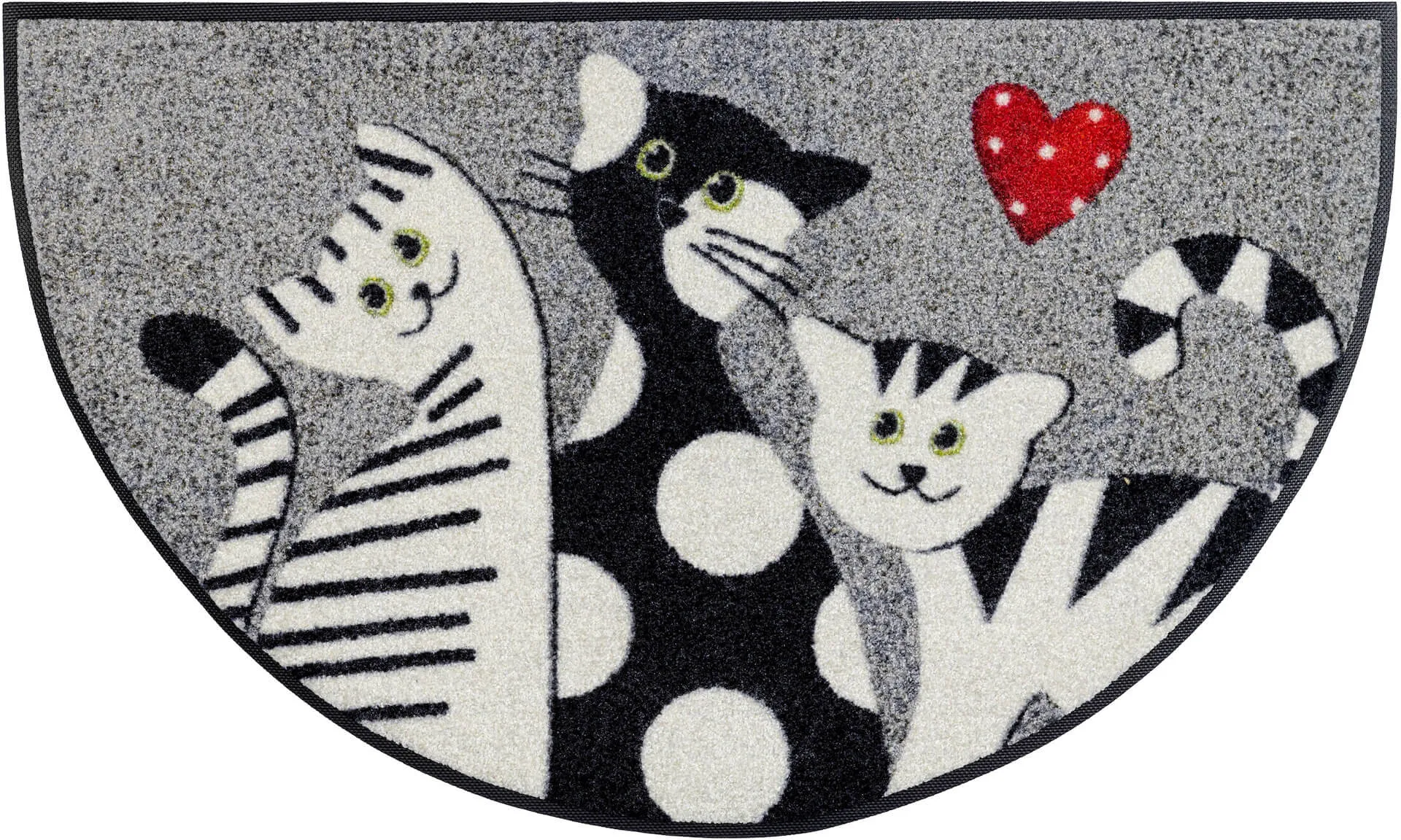 Fußmatte Round Cat Trio, halbrunde Sauberlaufmatte, lustiges Katzenmotiv, Draufsicht