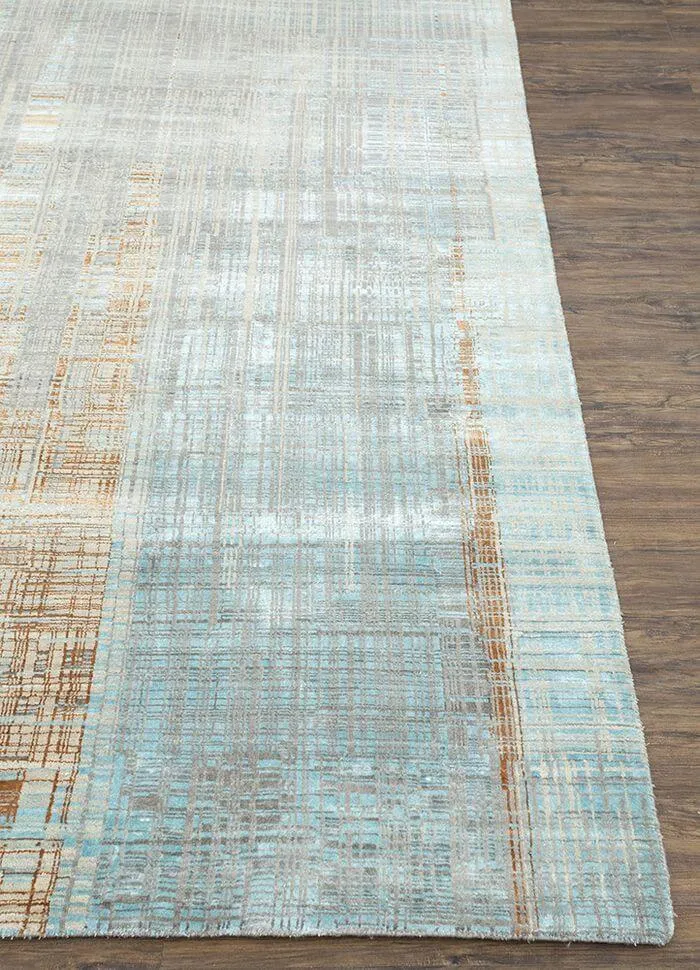 Moderner, indischer Designerteppich, handgeknüpft aus Schurwolle und Viskoseseide, flachflorig, mehrfarbig, Detailansicht