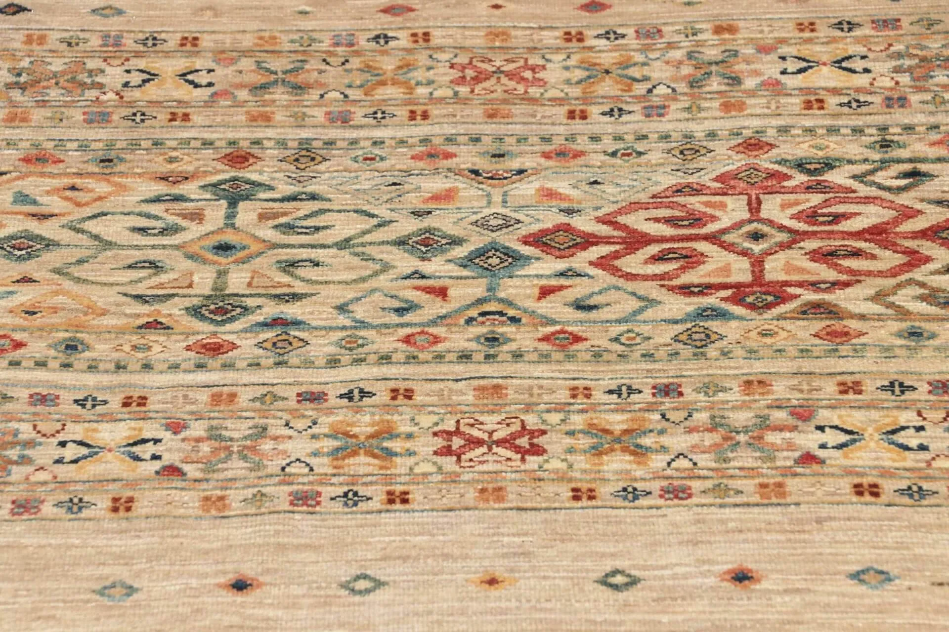 Afghanischer Läufer Rubin Natural, handgeknüpft, Schurwolle, 078 x 341 cm, mehrfarbig, Detailansicht