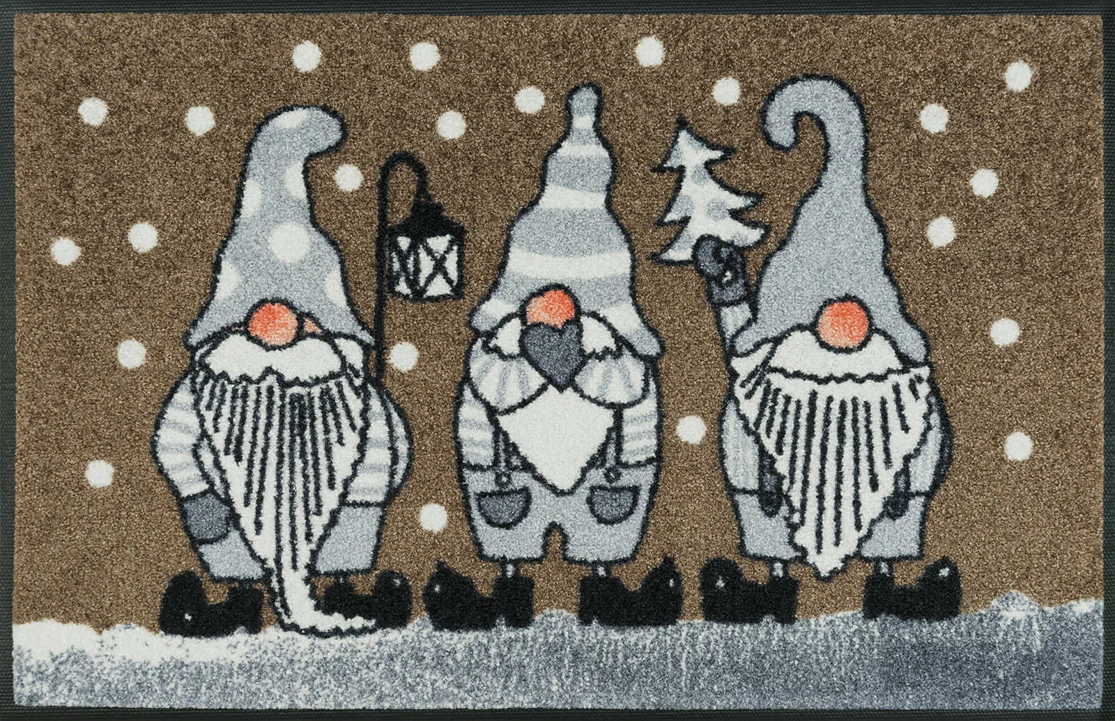Fußmatte Weihnachten Winterzwerge taupe, wash & dry, 050 x 075 cm, Draufsicht